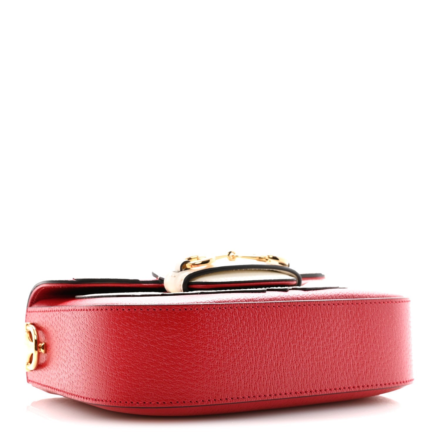 X ADIDAS Textured Dollar Calfskin Web Trefoil Mini Horsebit 1955 Shoulder Bag Hibiscus Red Off White