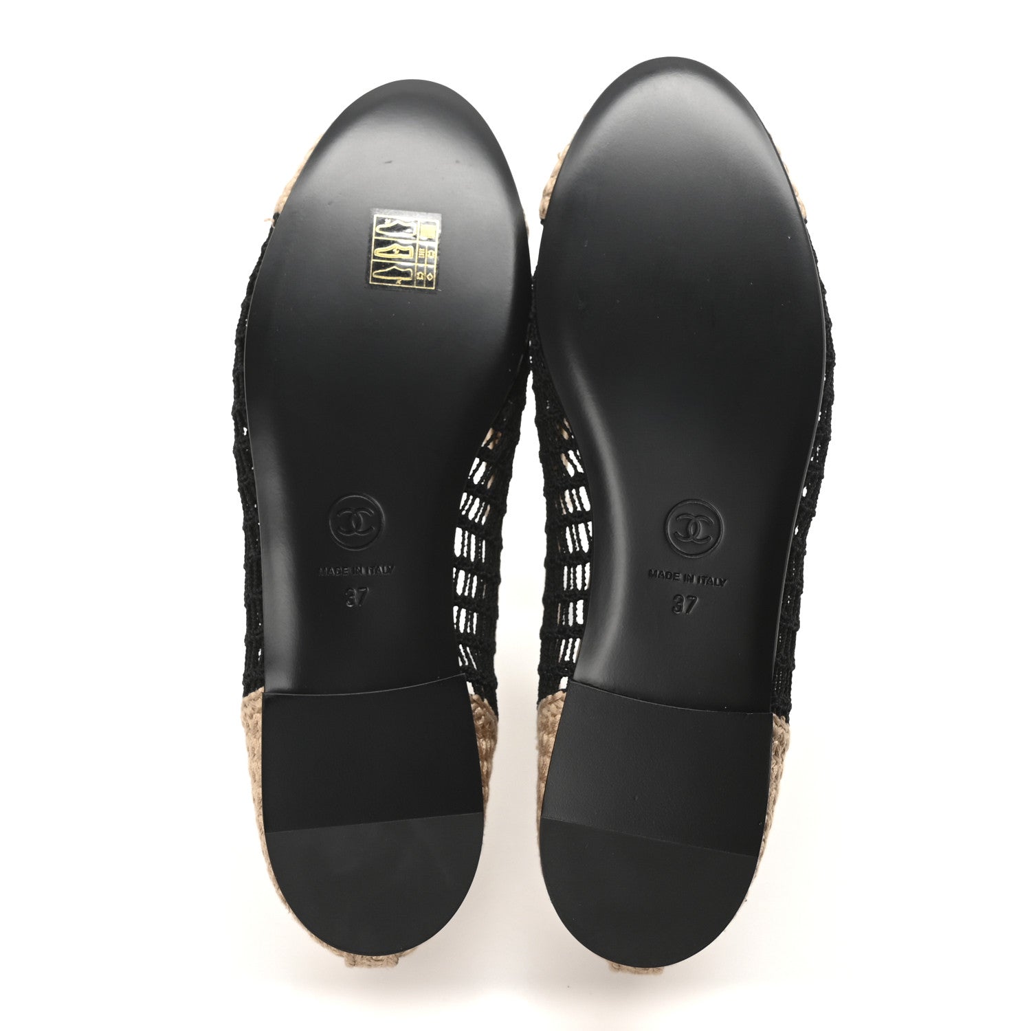 Raffia Cap Toe Ballerina Flats 37 Black Beige