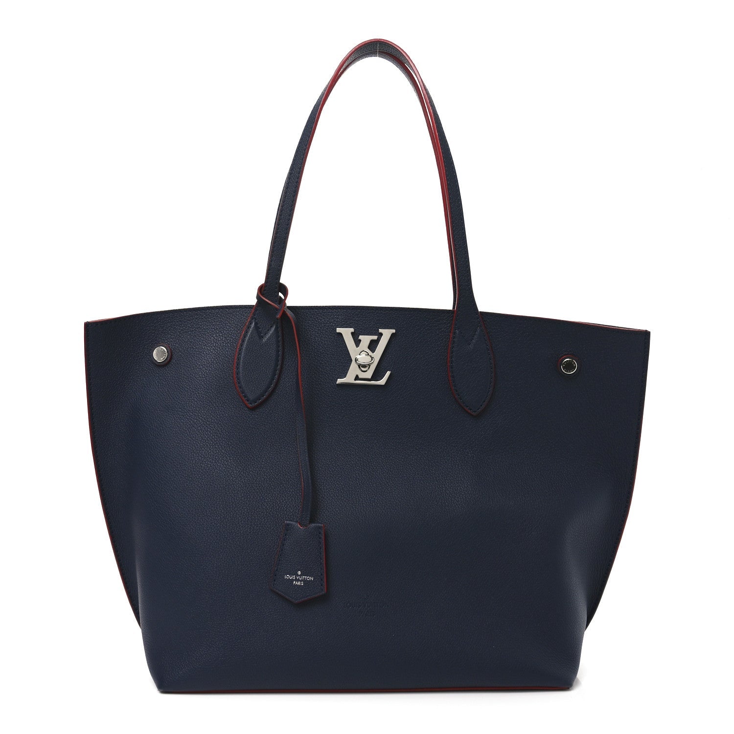 Calfskin Lockme Go Tote Marine Rouge