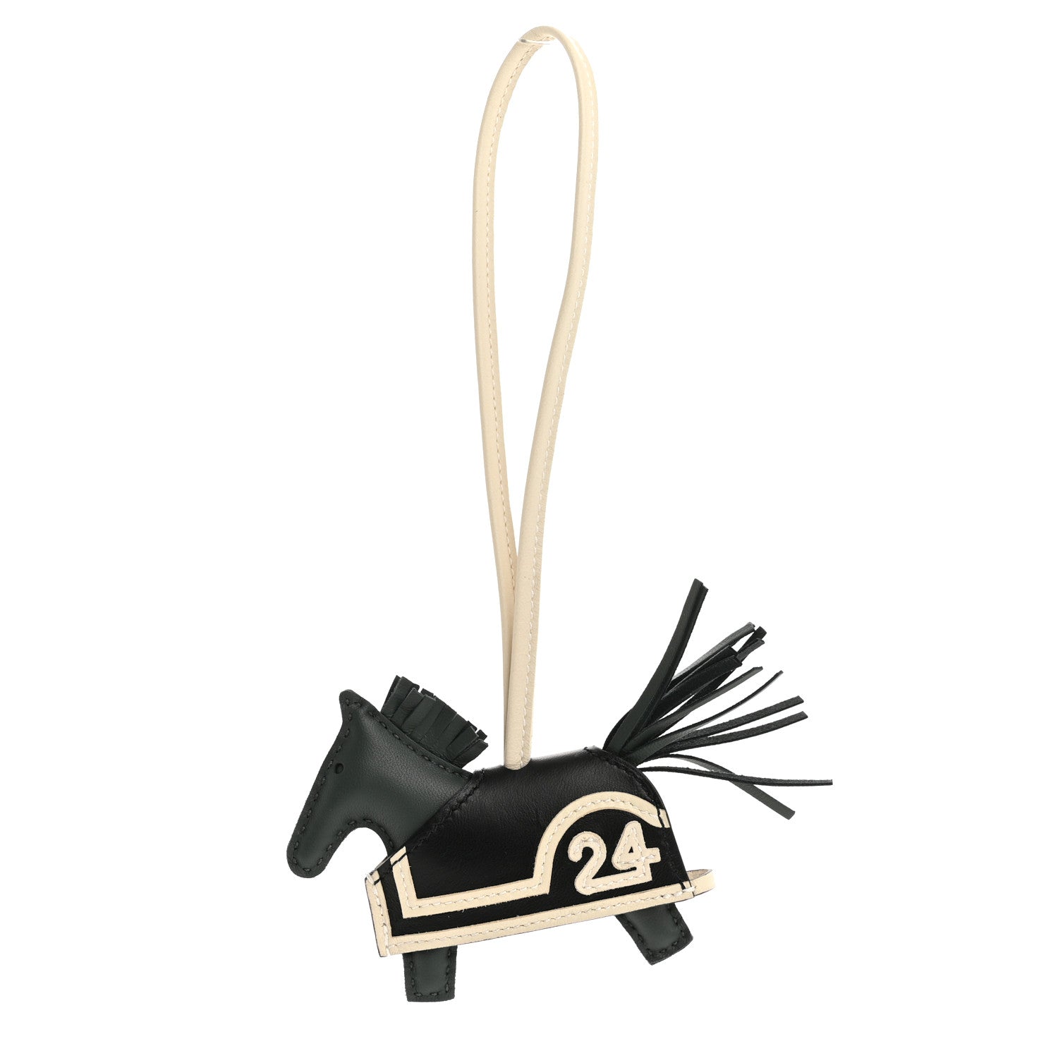 Milo Lambskin Grigri Rodeo 24 Bag Charm PM Vert Mangrove Black Craie