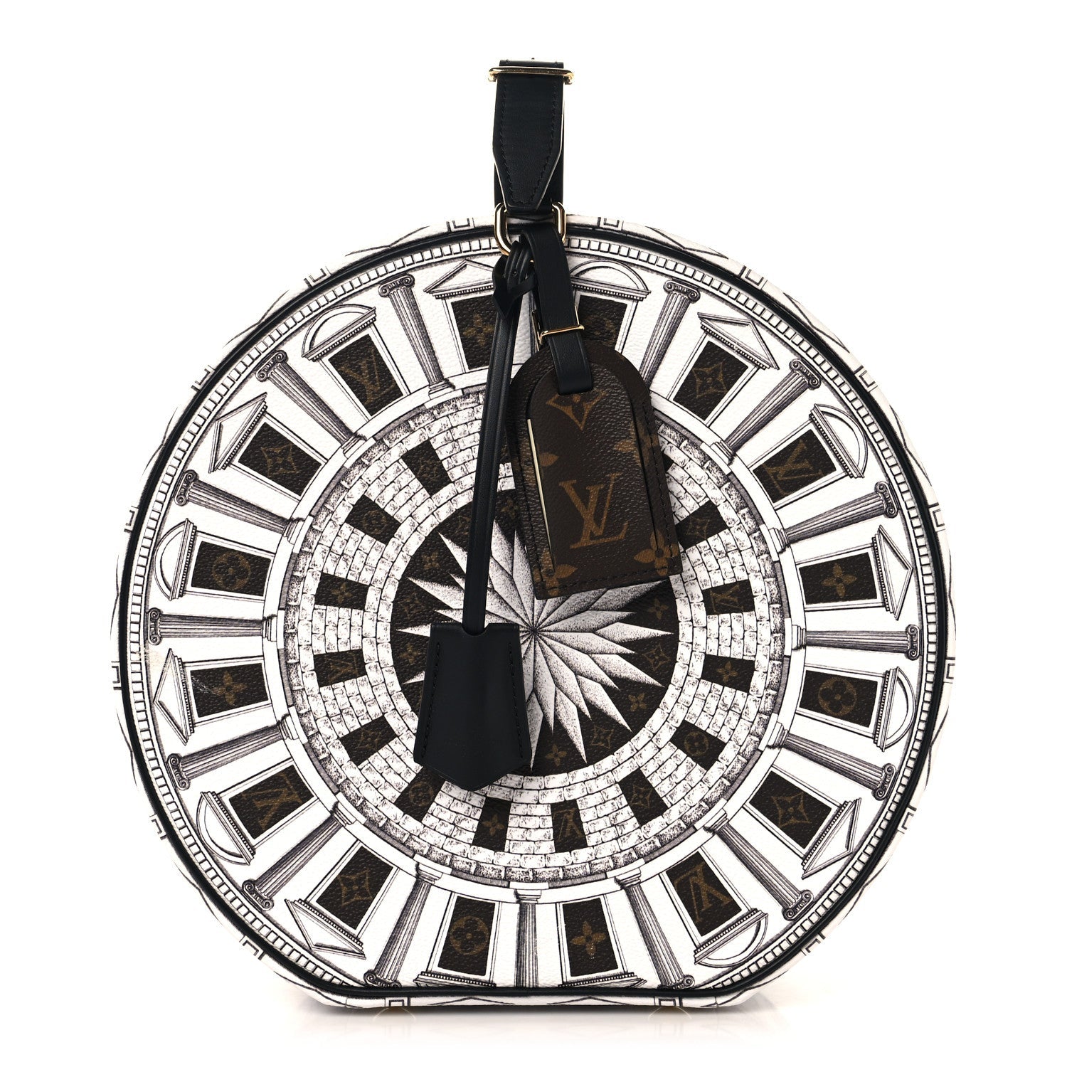 X FORNASETTI Calfskin Architettura Petite Boite Chapeau White Black