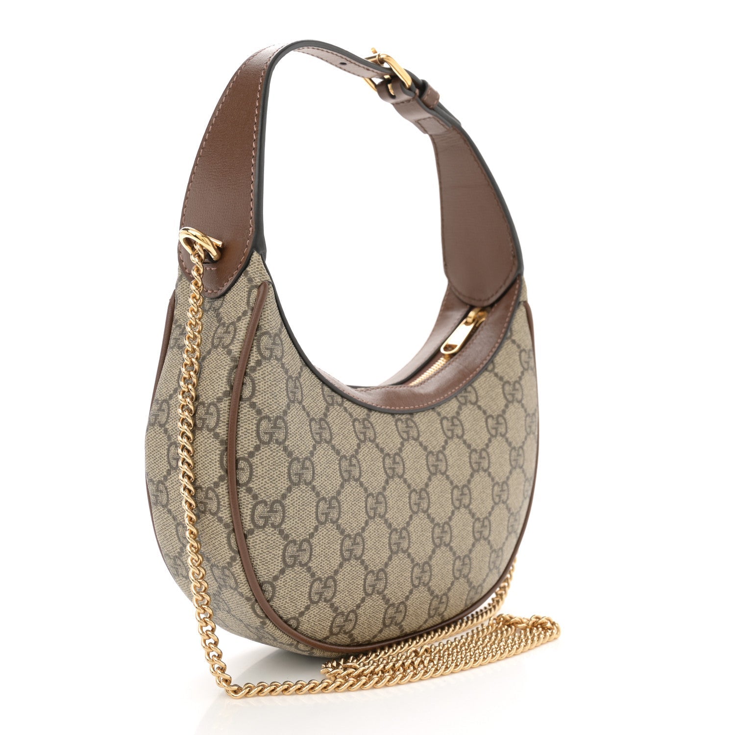 GG Supreme Monogram Azalea Calfskin Mini Retro Interlocking G Half Moon Bag Beige Ebony Brown Sugar