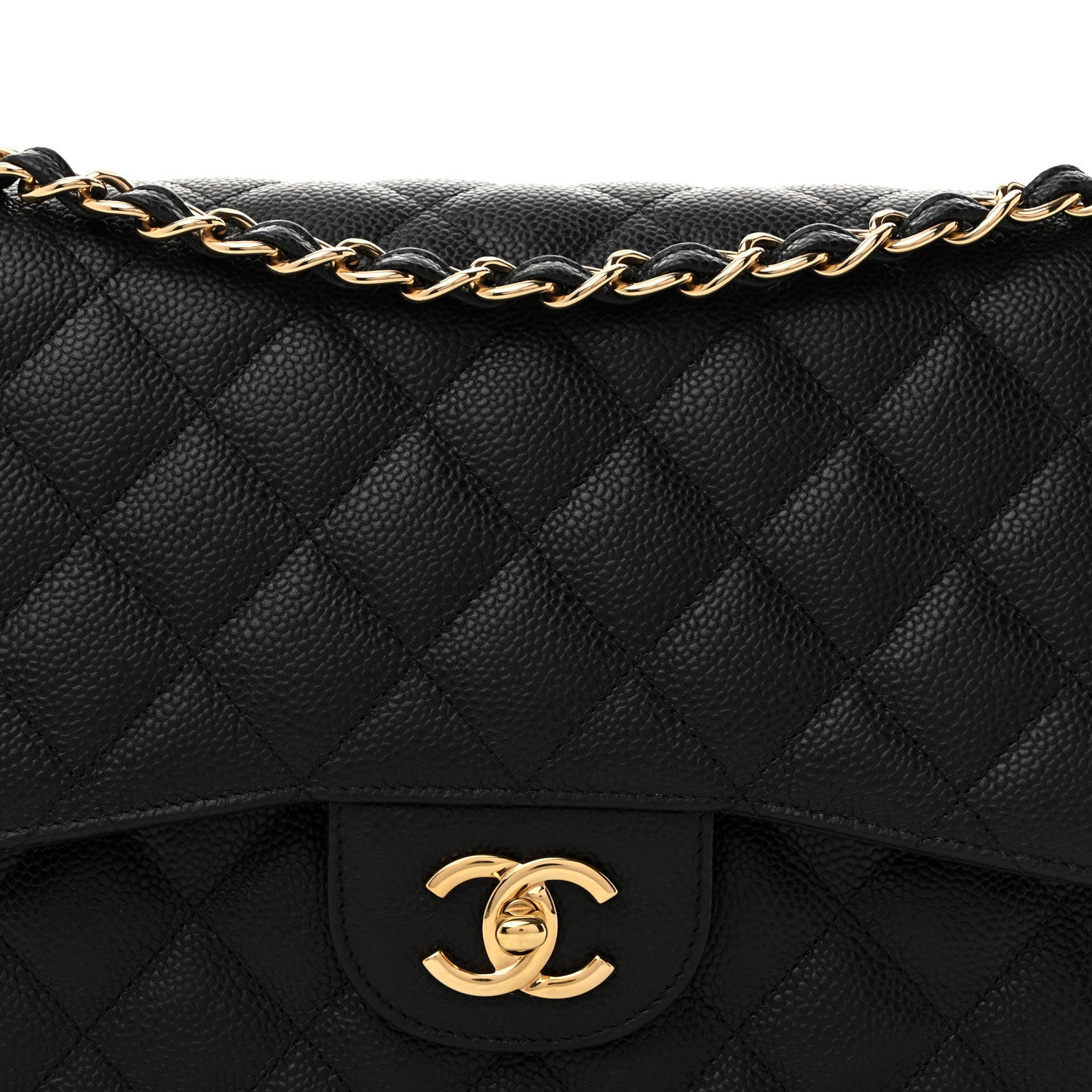 Caviar Quilted Jumbo Double Flap Black