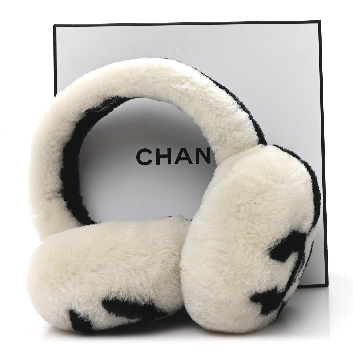Shearling CC Ear Muffs Black White