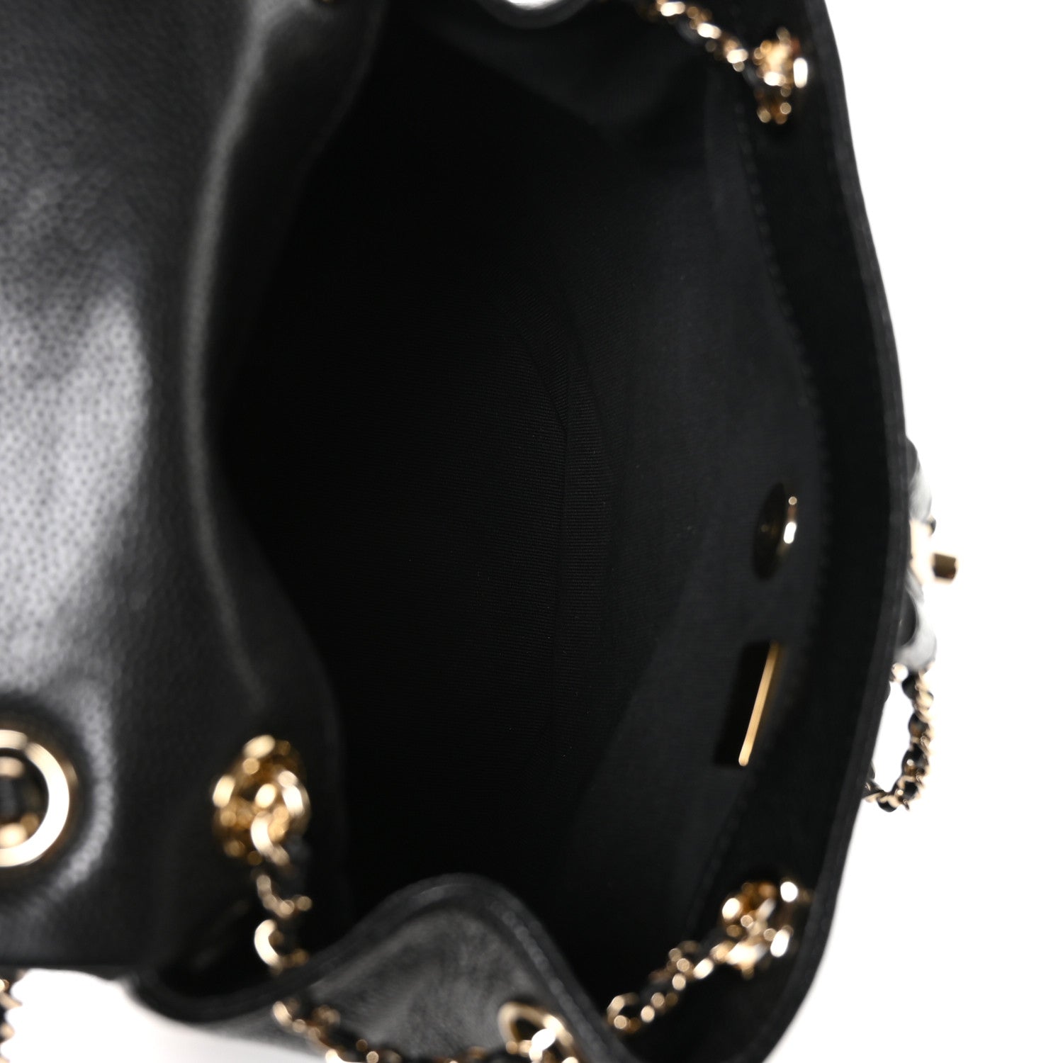 Shiny Caviar Quilted Medium Duma Pockets Drawstring Backpack Black