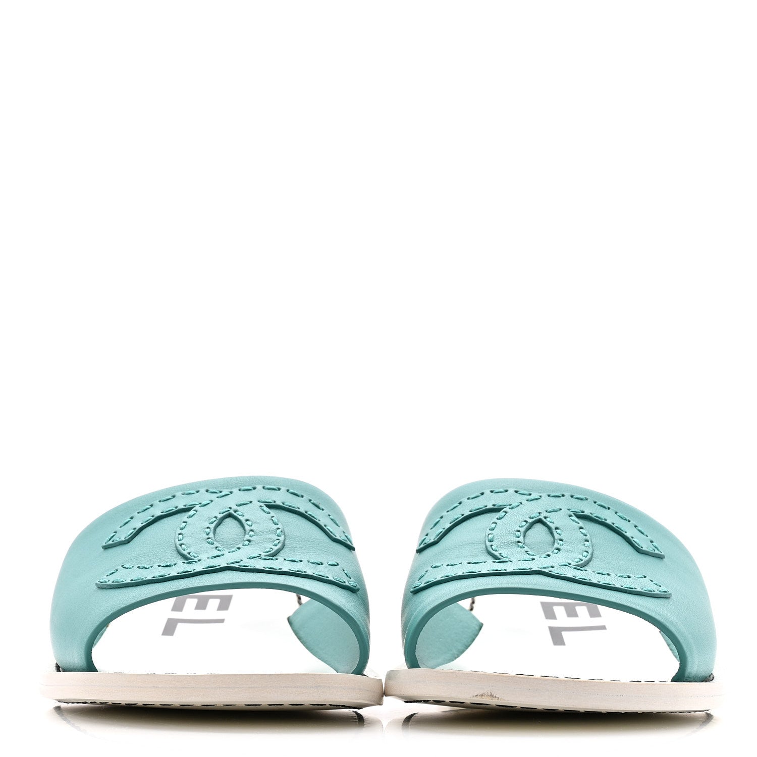Calfskin CC Mules 39 Turquoise White