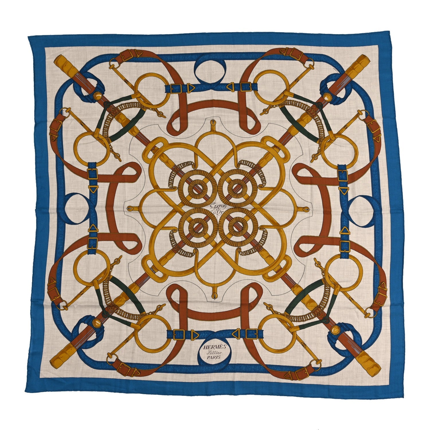 Cashmere Silk Eperon Eperon D'Or Shawl 140 Bleu Cobalt Naturel Vieil Or