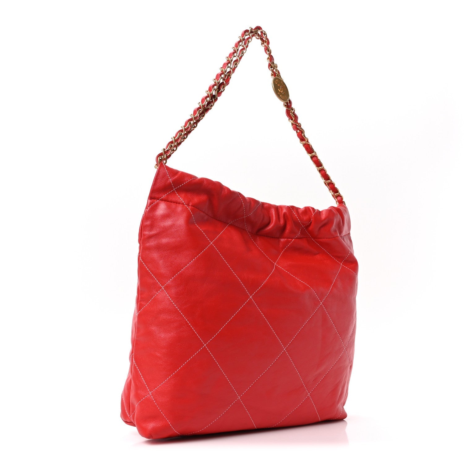 Shiny Calfskin Stitched Quilted Small Chanel 22 Red