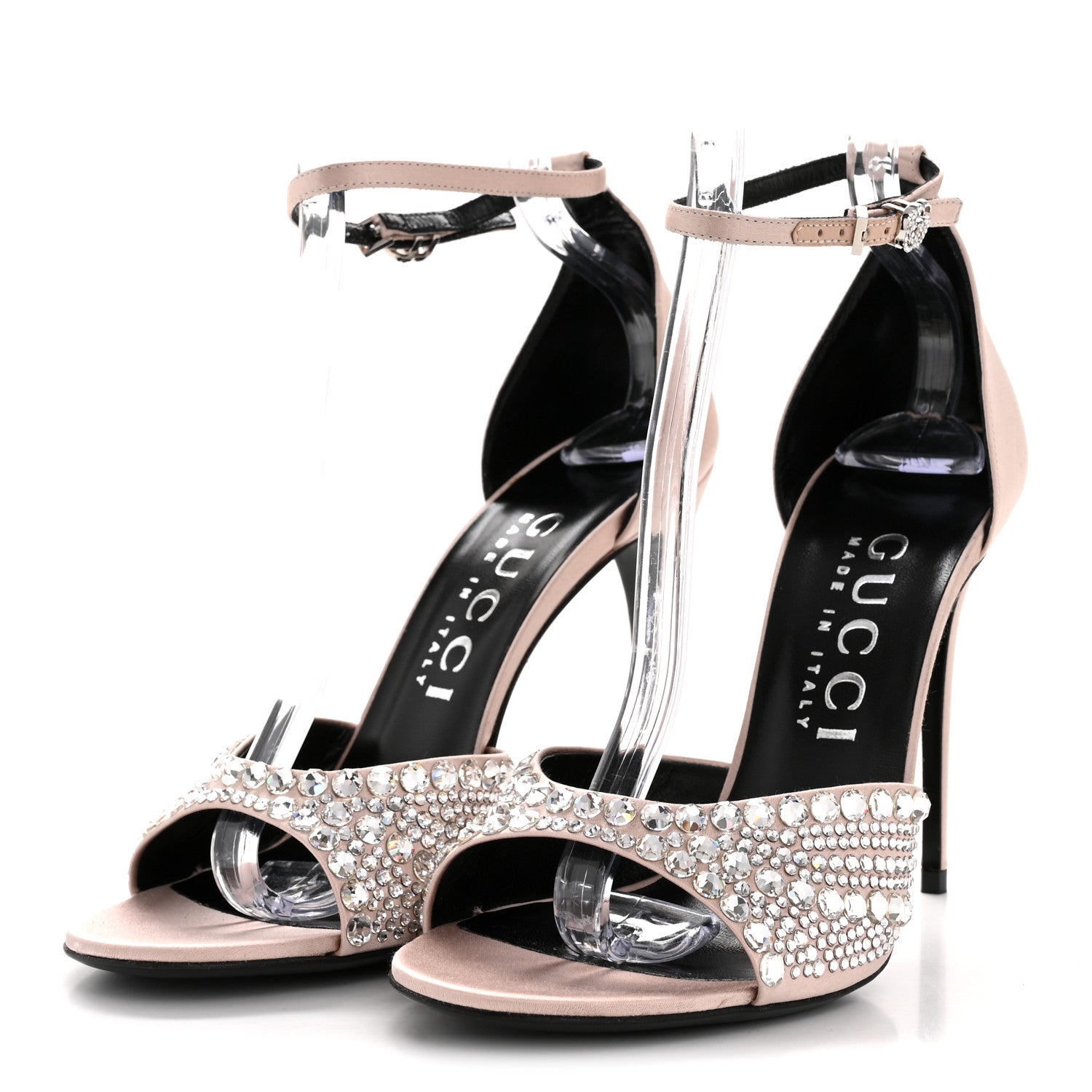 Satin Crystal Ankle Strap Sandal Pumps 39 Skin Rose