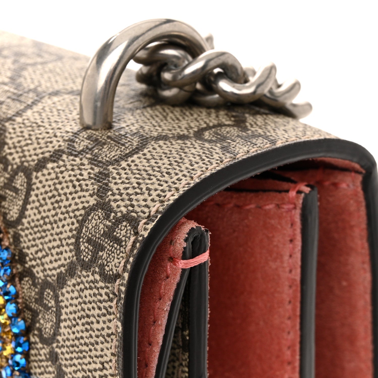 GG Supreme Monogram Crystal Floral Embroidered Medium Dionysus Shoulder Bag Beige Pink Beige Multicolor