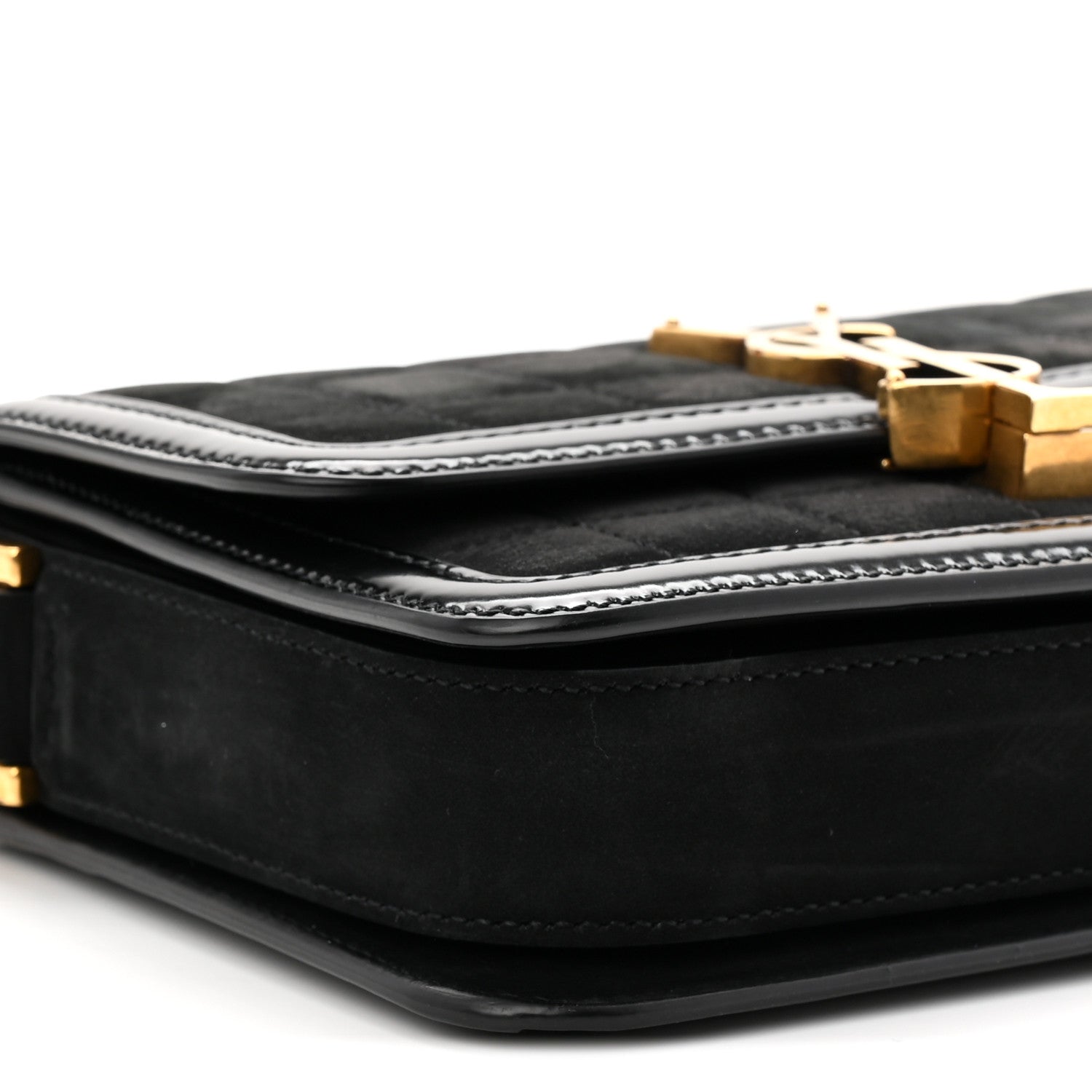 Suede Quilted Monogram Small Solferino Satchel Black