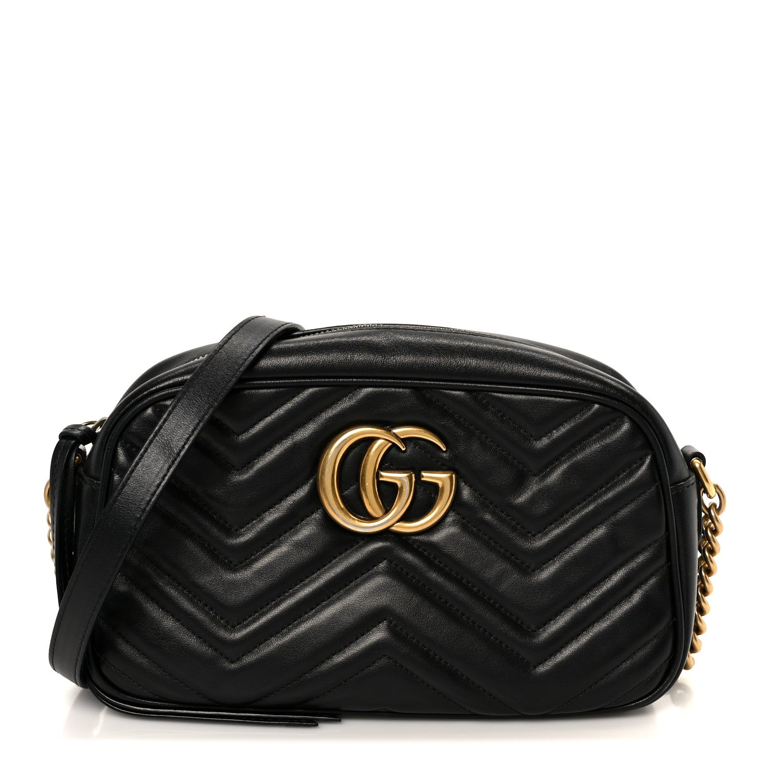 Calfskin Matelasse Small GG Marmont Chain Shoulder Bag Black
