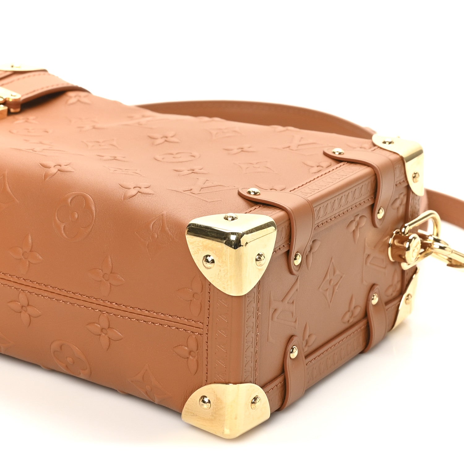 Calfskin Debossed Monogram Side Trunk Tan