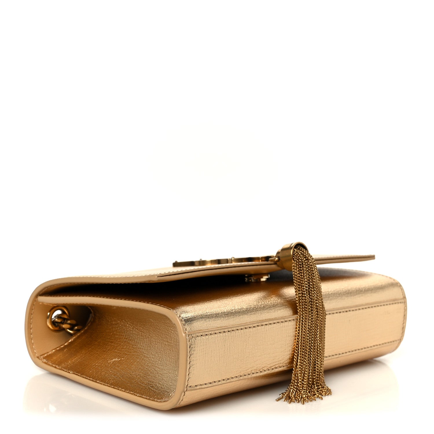 Metallic Calfskin Small Classic Monogram Kate Tassel Satchel Gold