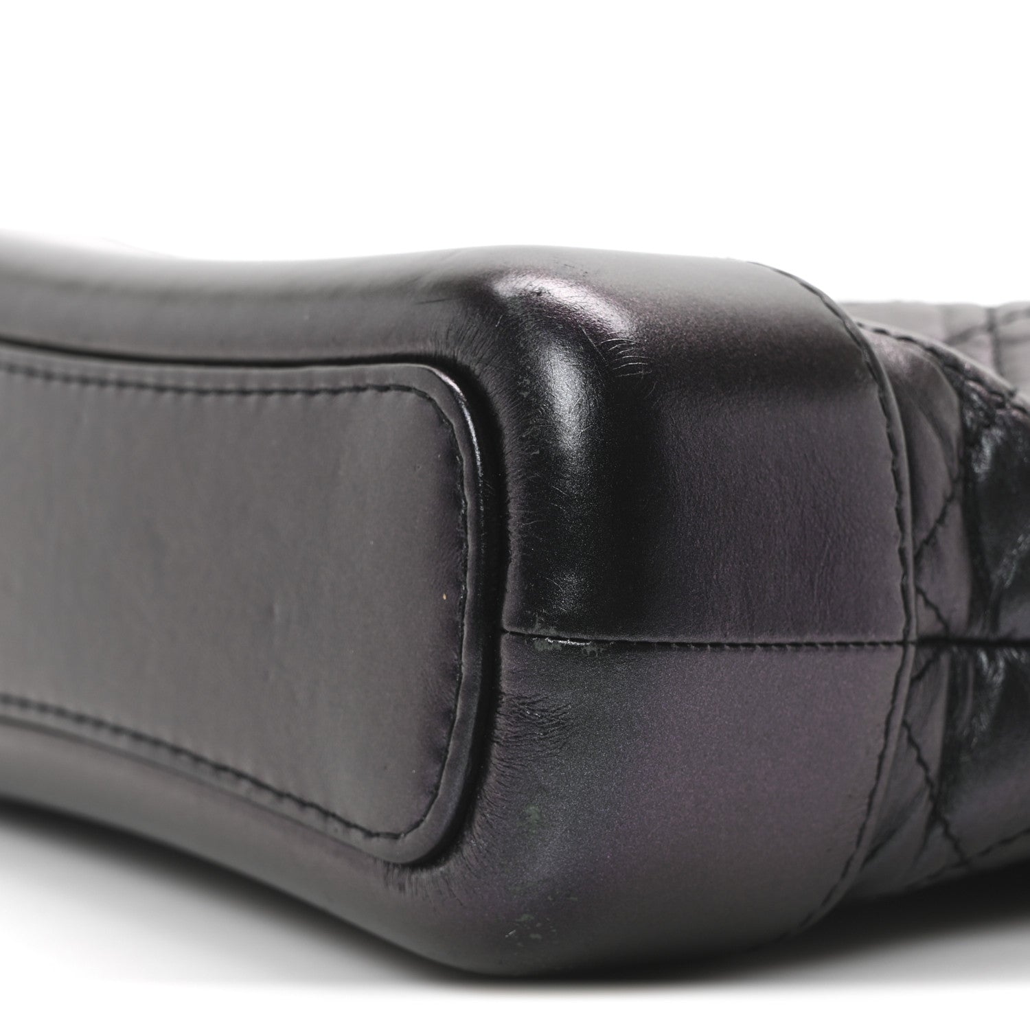 Iridescent Aged Calfskin Quilted Small Gabrielle Hobo Black