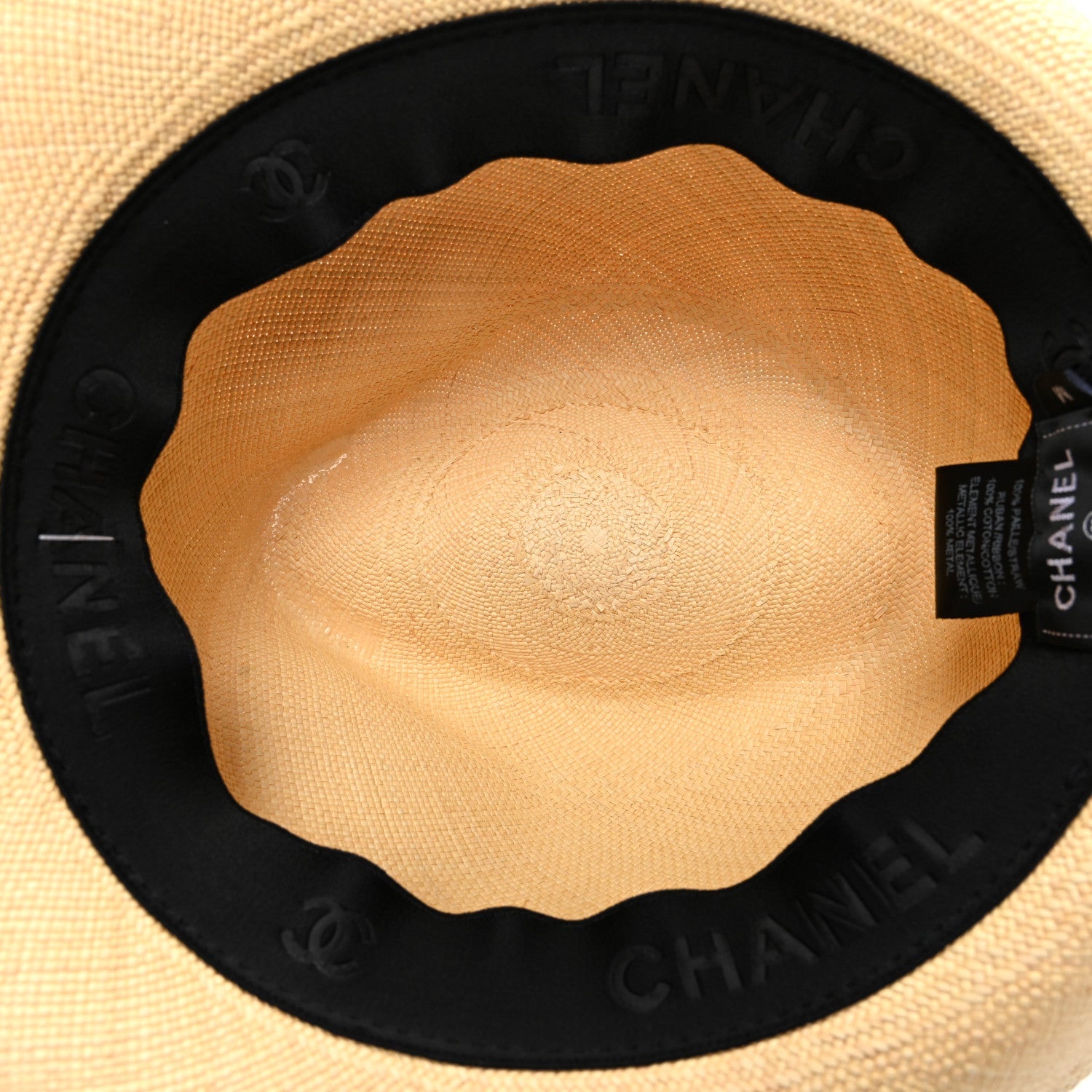 Straw Ribbon Fedora Hat M Beige Multicolor