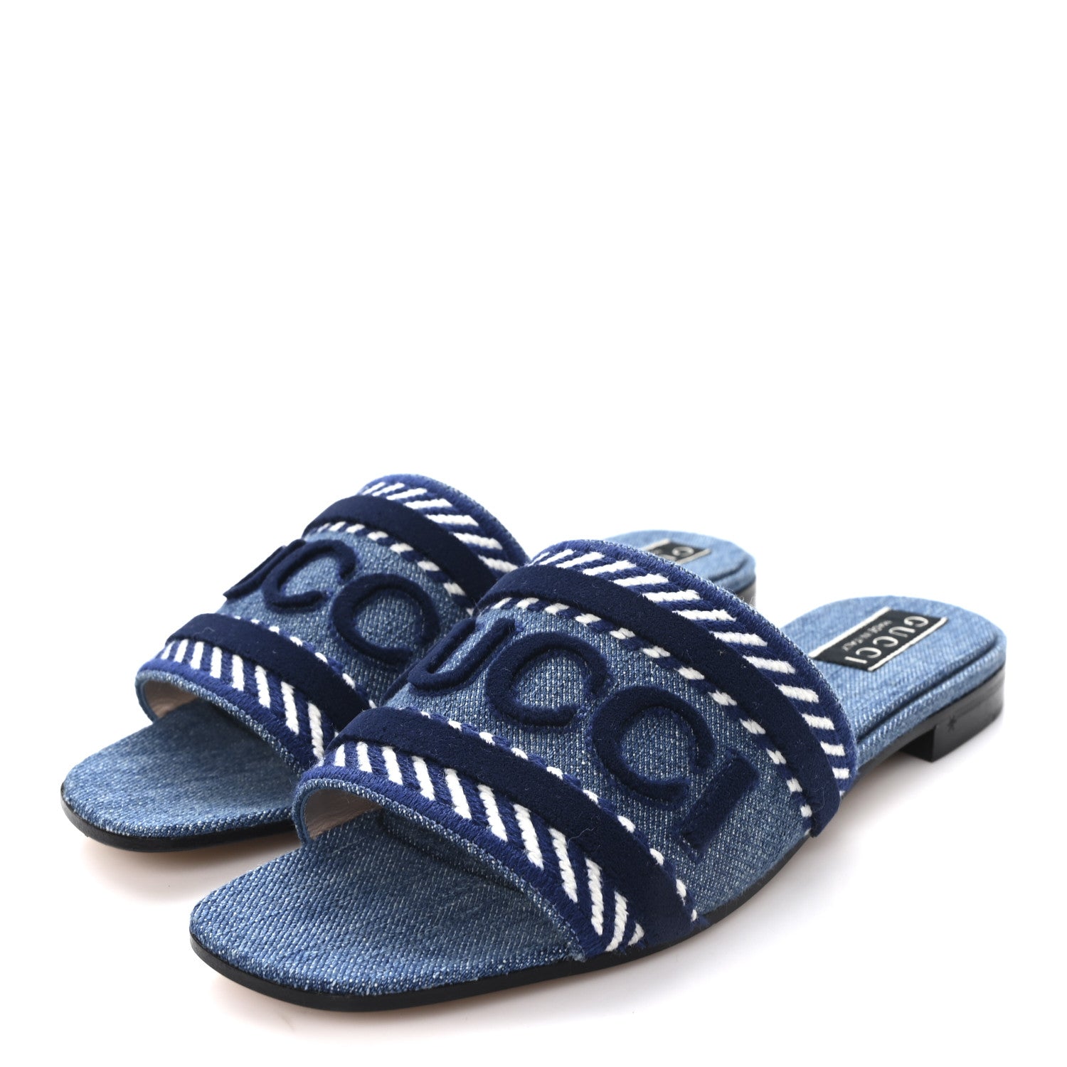 Plain Spain Denim Logo Slide Sandals 37.5 Light Blue