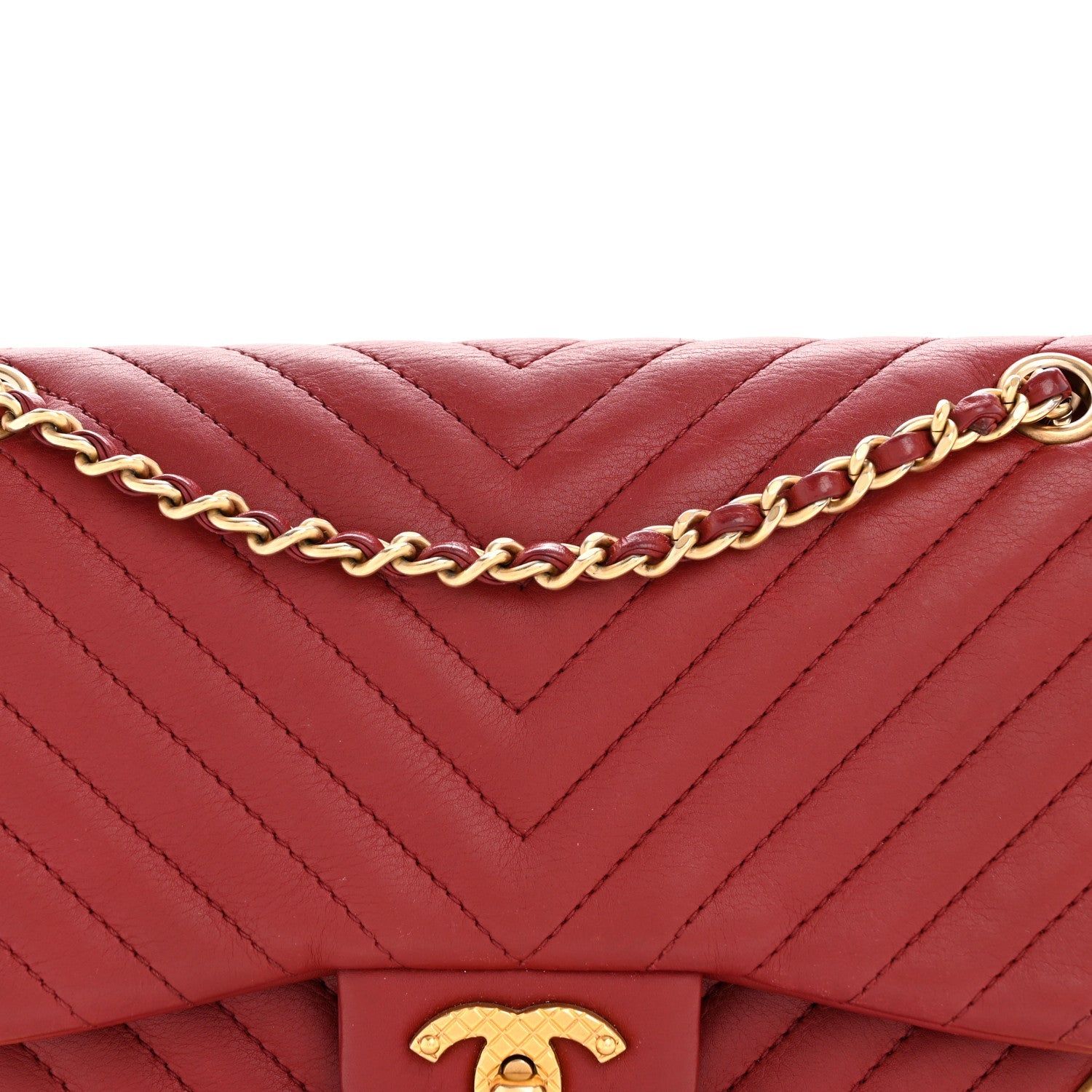 Calfskin Chevron Quilted Mini Rock The Corner Flap Red