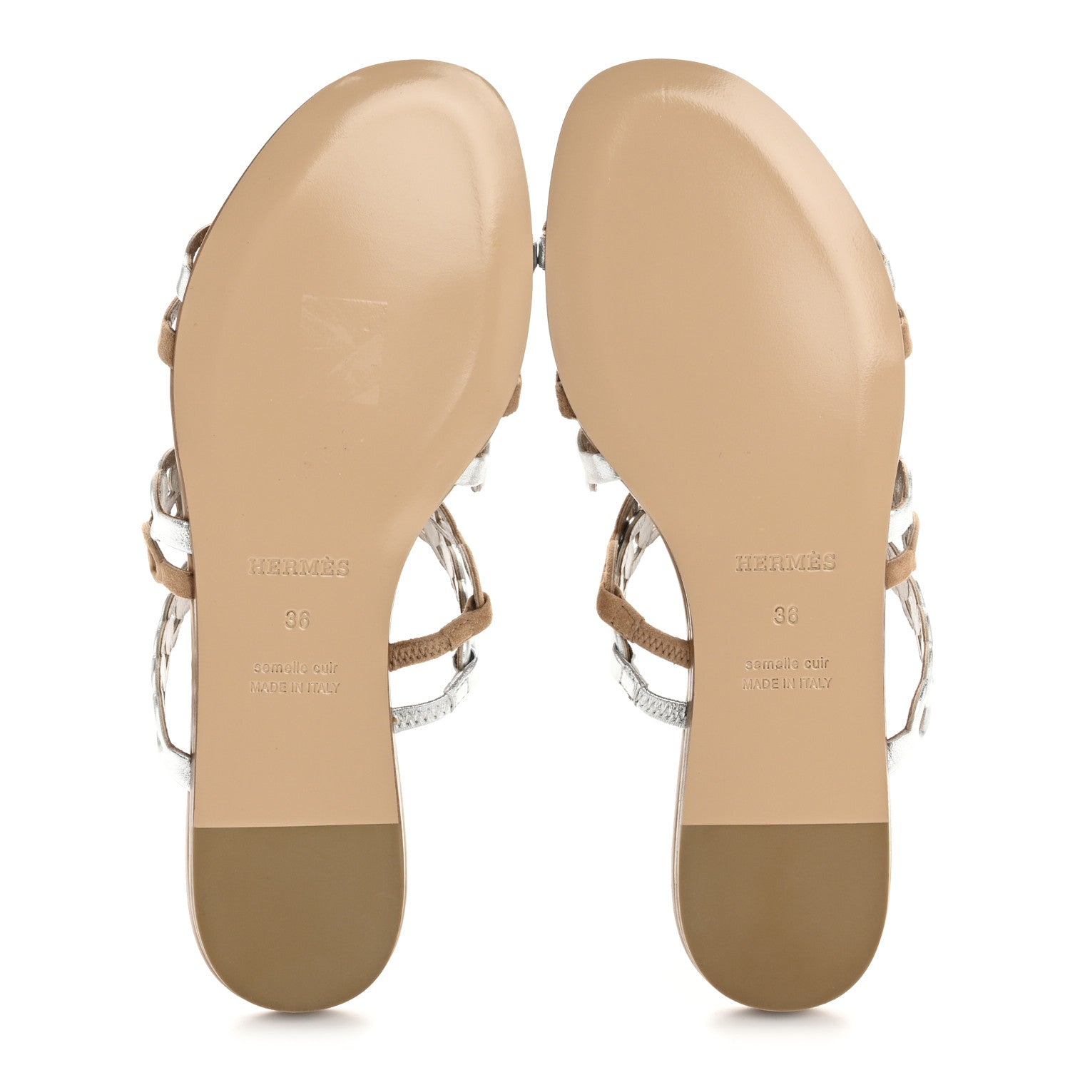 Metallic Nappa Suede Chaine d'Ancre Nude Sandals 36 Beige Sable Gris Argente