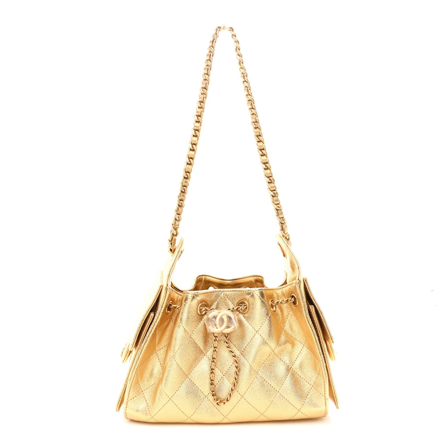 Metallic Caviar Quilted Mini Chanel 25 Handbag Gold