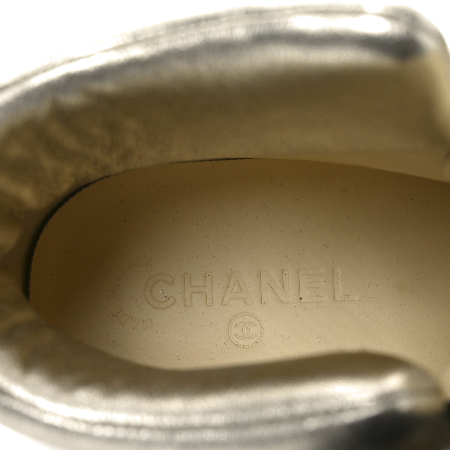 Metallic Lambskin Camellia High Top Sneakers 39.5 Gold