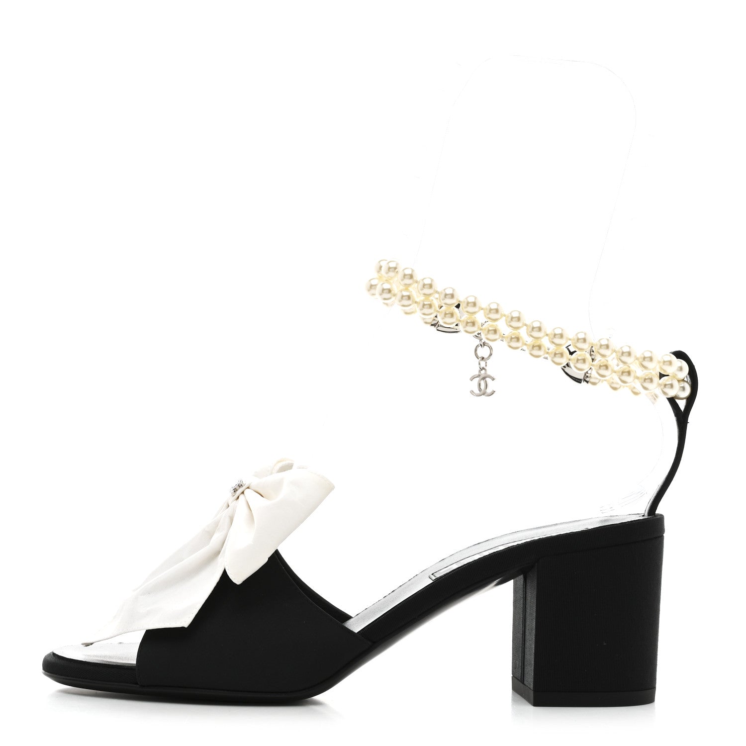 Silk Pearl Ankle Strap Sandals 37 Black White
