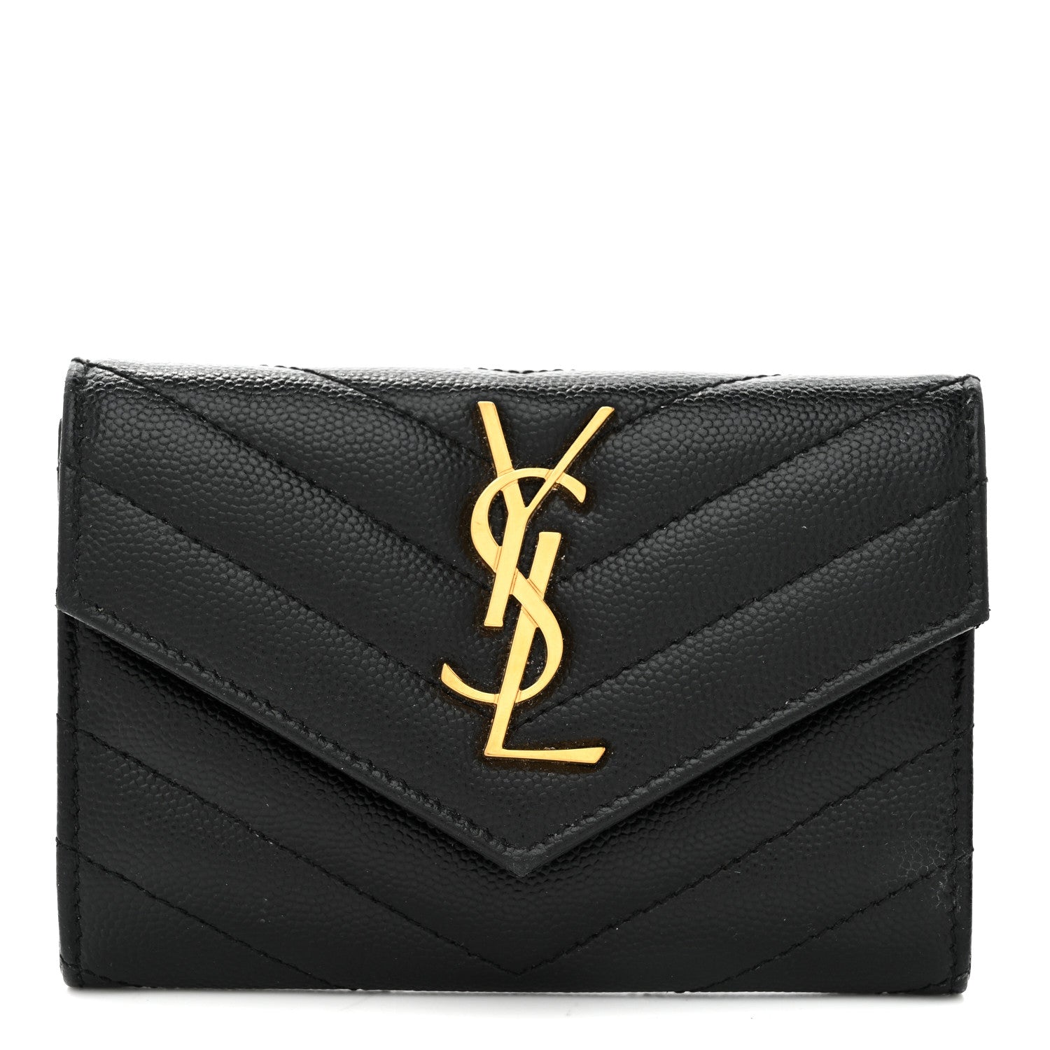 Grain De Poudre Matelasse Chevron Small Monogram Envelope Wallet Black