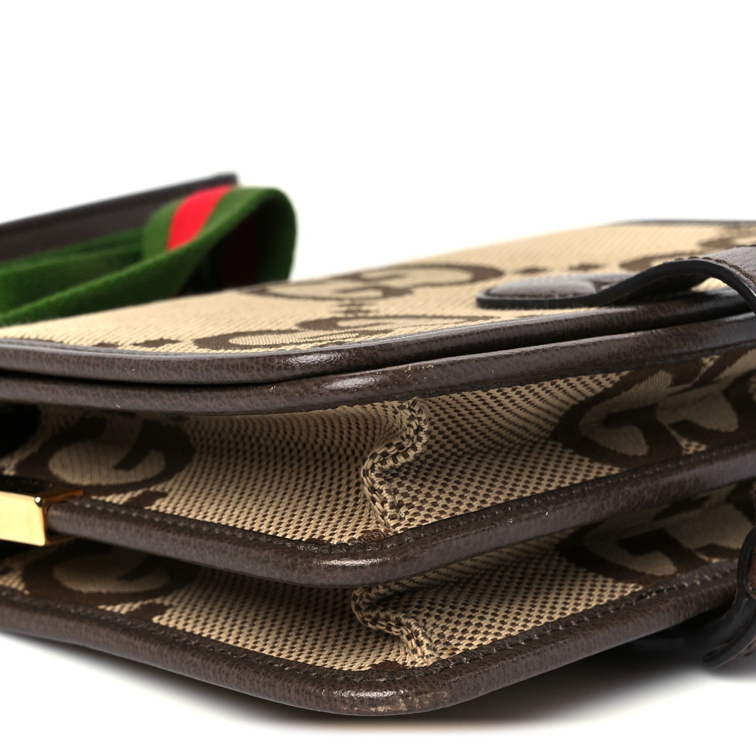 Monogram Jumbo GG Textured Dollar Calfskin Web Flap Messenger Bag Beige Ebony New Acero