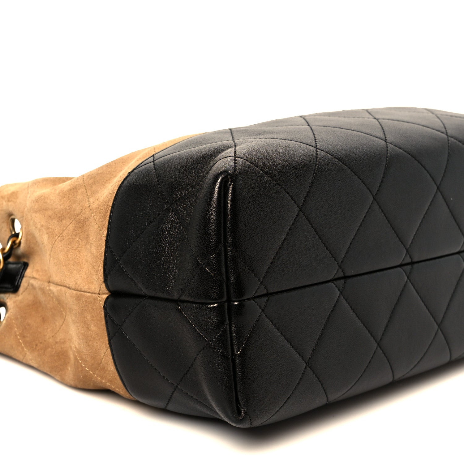 Suede Calfskin Shiny Lambskin Quilted Small Shopping Bag Beige Black