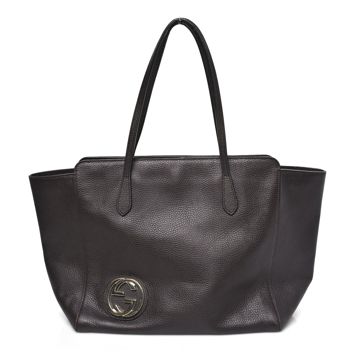 Dollar Calfskin Interlocking G Tote Dark Brown