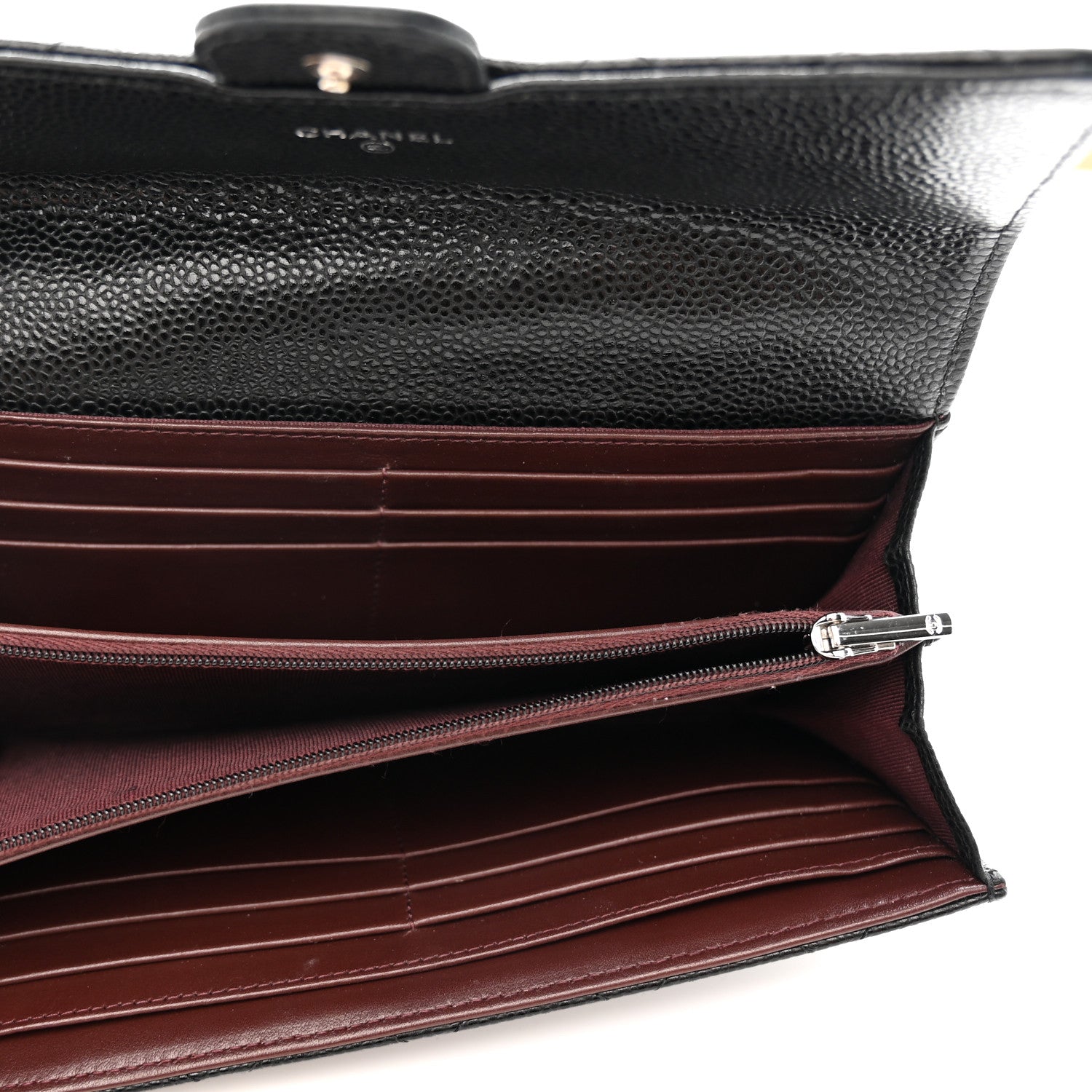 Caviar Quilted Large Gusset Flap Wallet Black