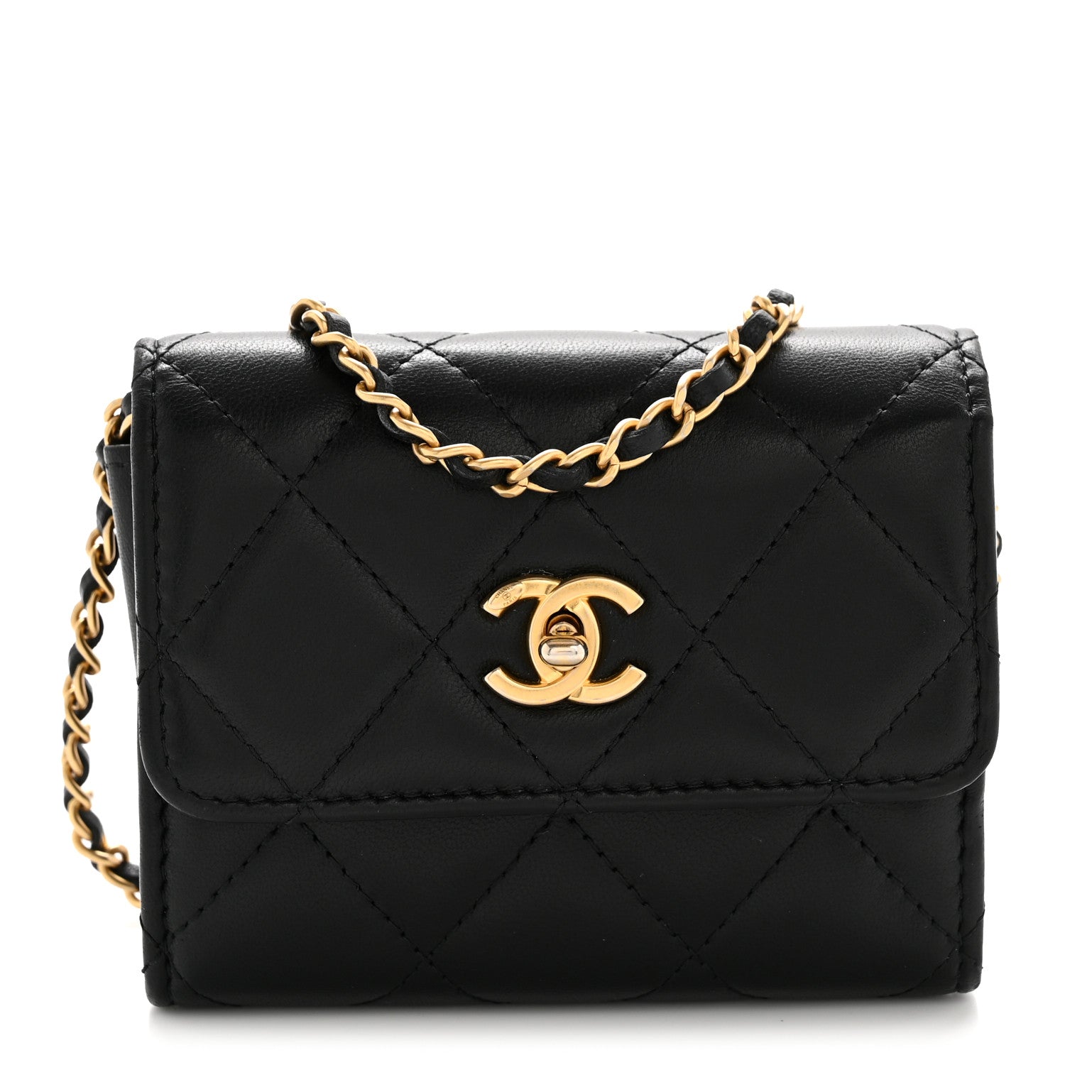 Lambskin Quilted Pearl Crush Clutch With Chain Black