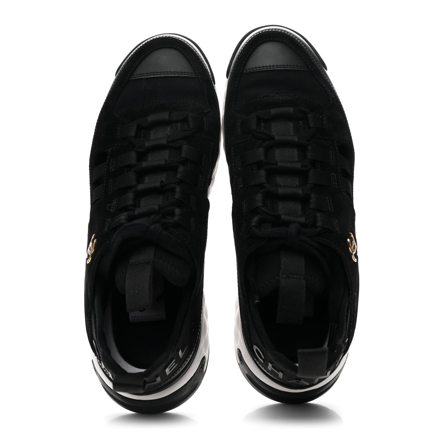 Fabric Calfskin Suede CC Sneakers 37.5 Black