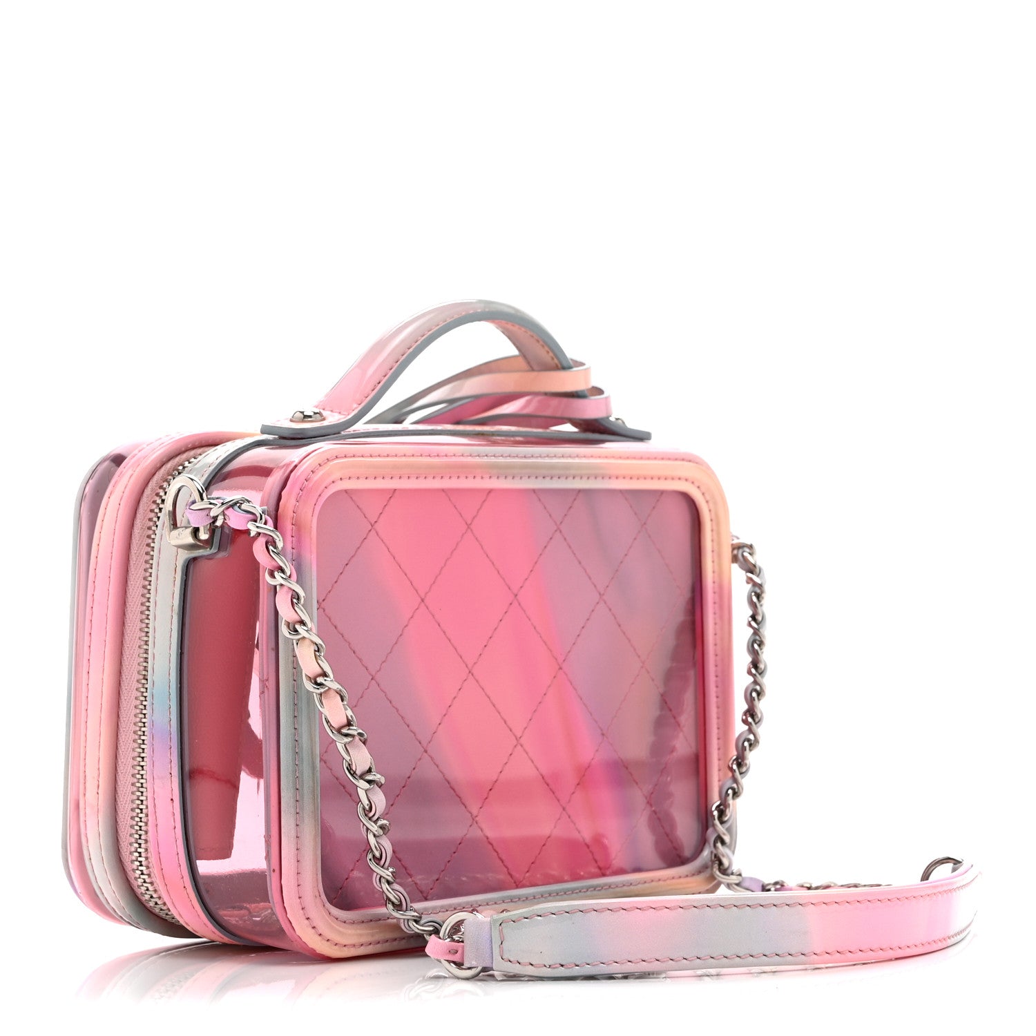 PVC Lambskin Filigree Small CC Filigree Vanity Case Pink Multicolor