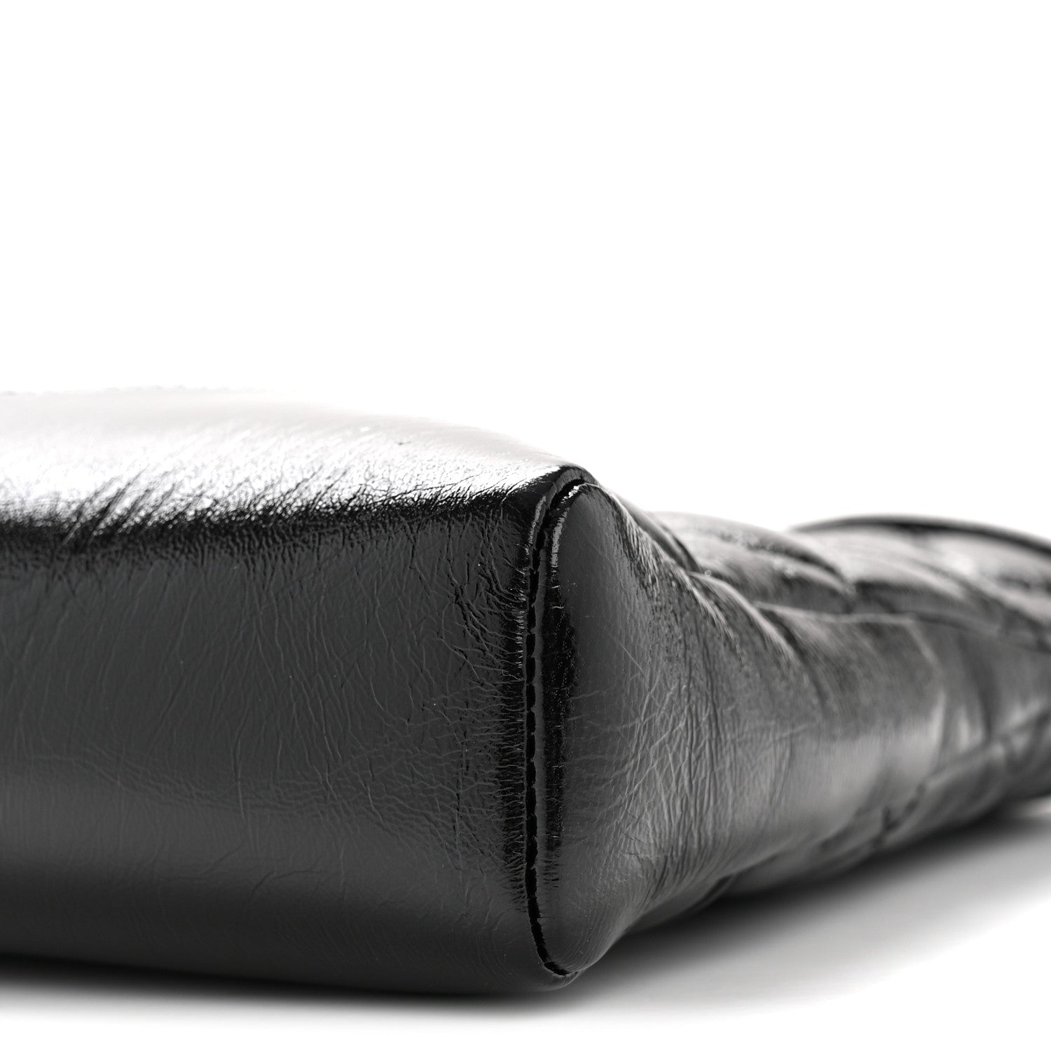 Shiny Crumpled Calfskin Quilted Mini 31 Shopping Bag Black