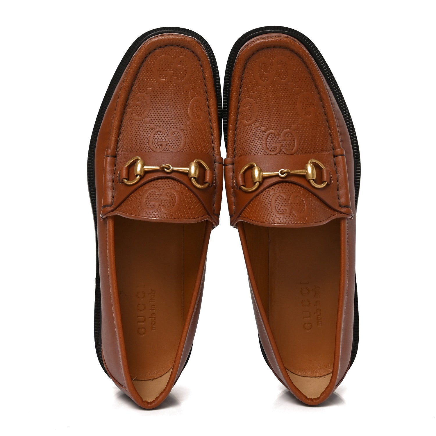 Harness Calfskin GG Tennis Embossed Mens Horsebit Loafers 9 Dark Brown