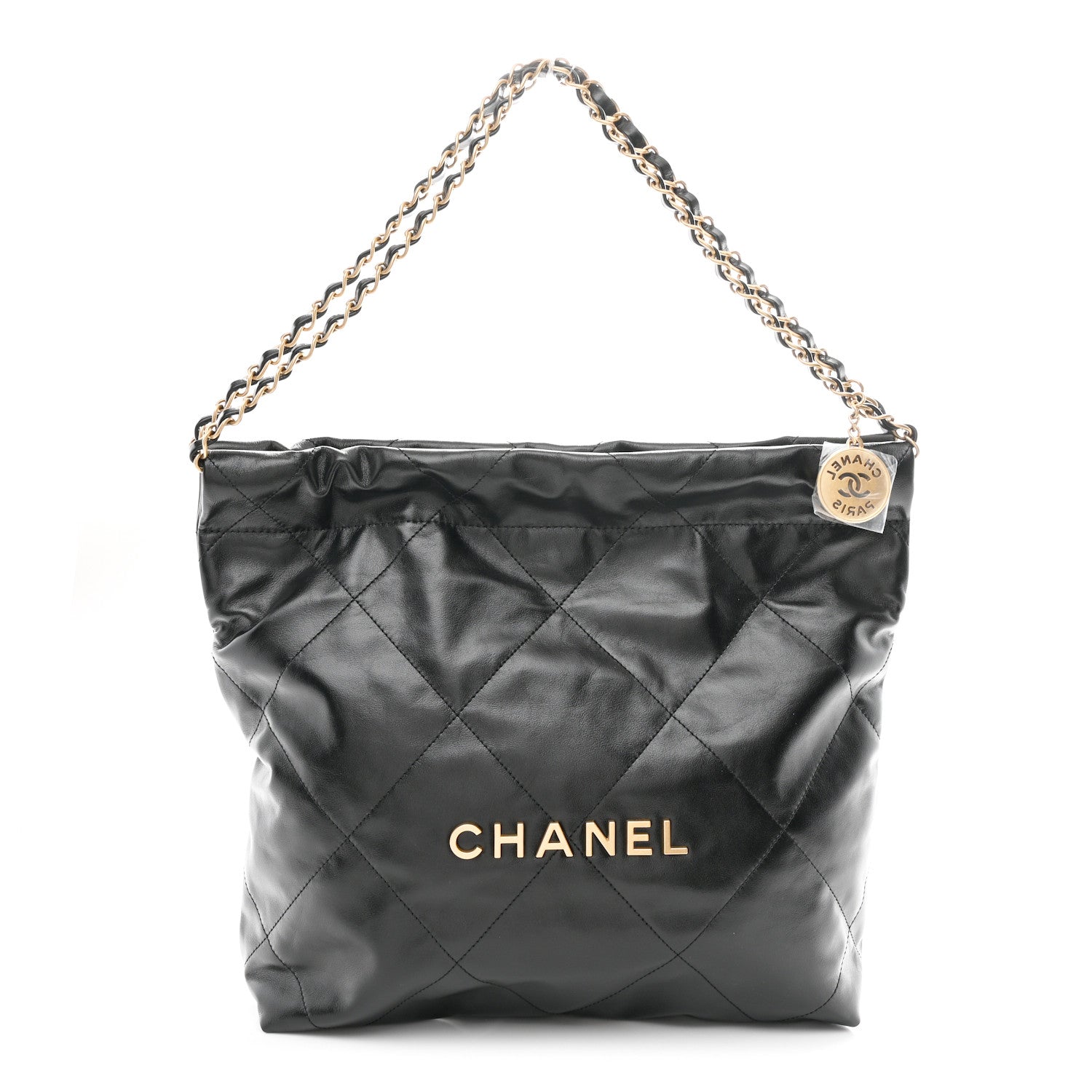 Shiny Calfskin Quilted Small Chanel 22 Black