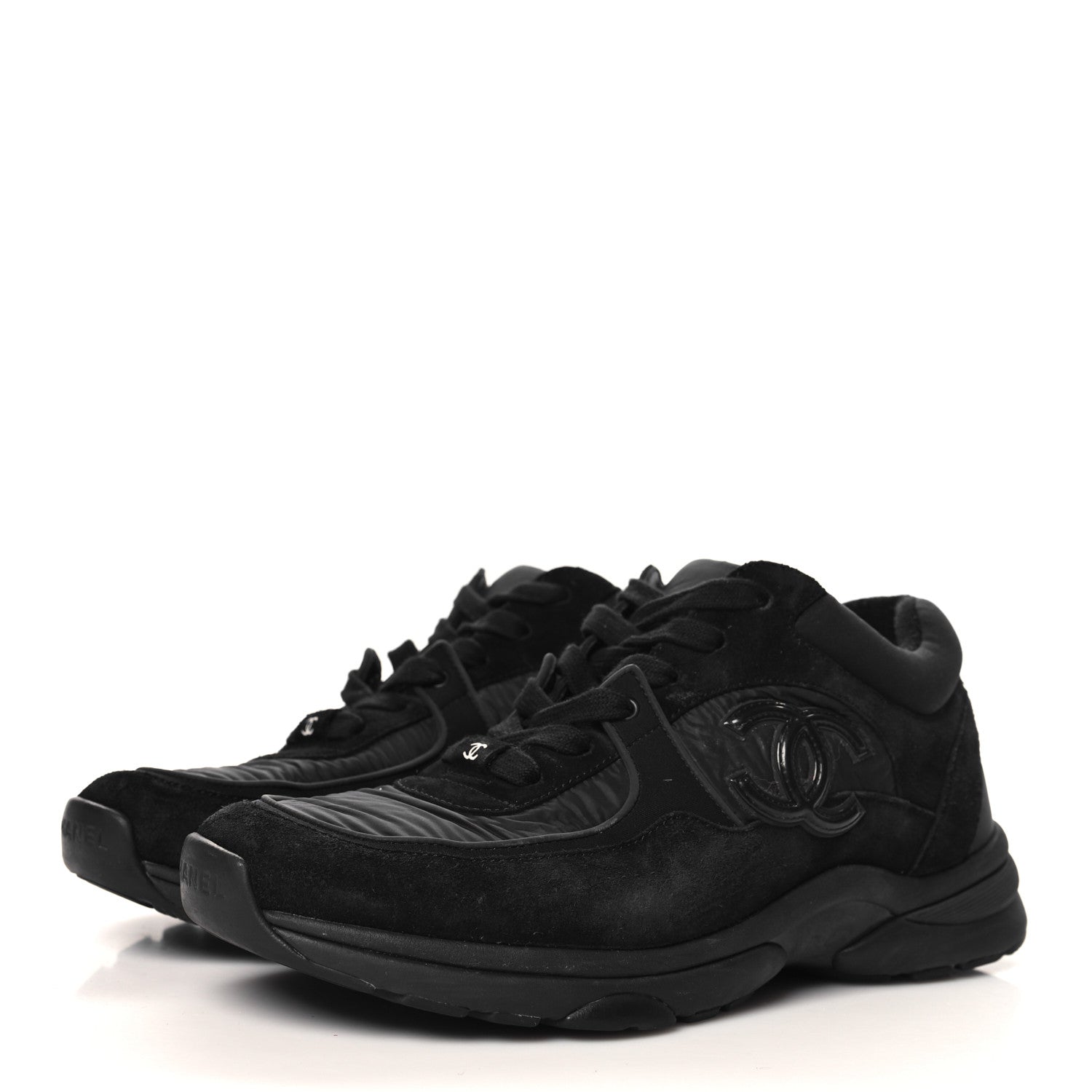 Nylon Calfskin Suede CC Sneakers 39 Black