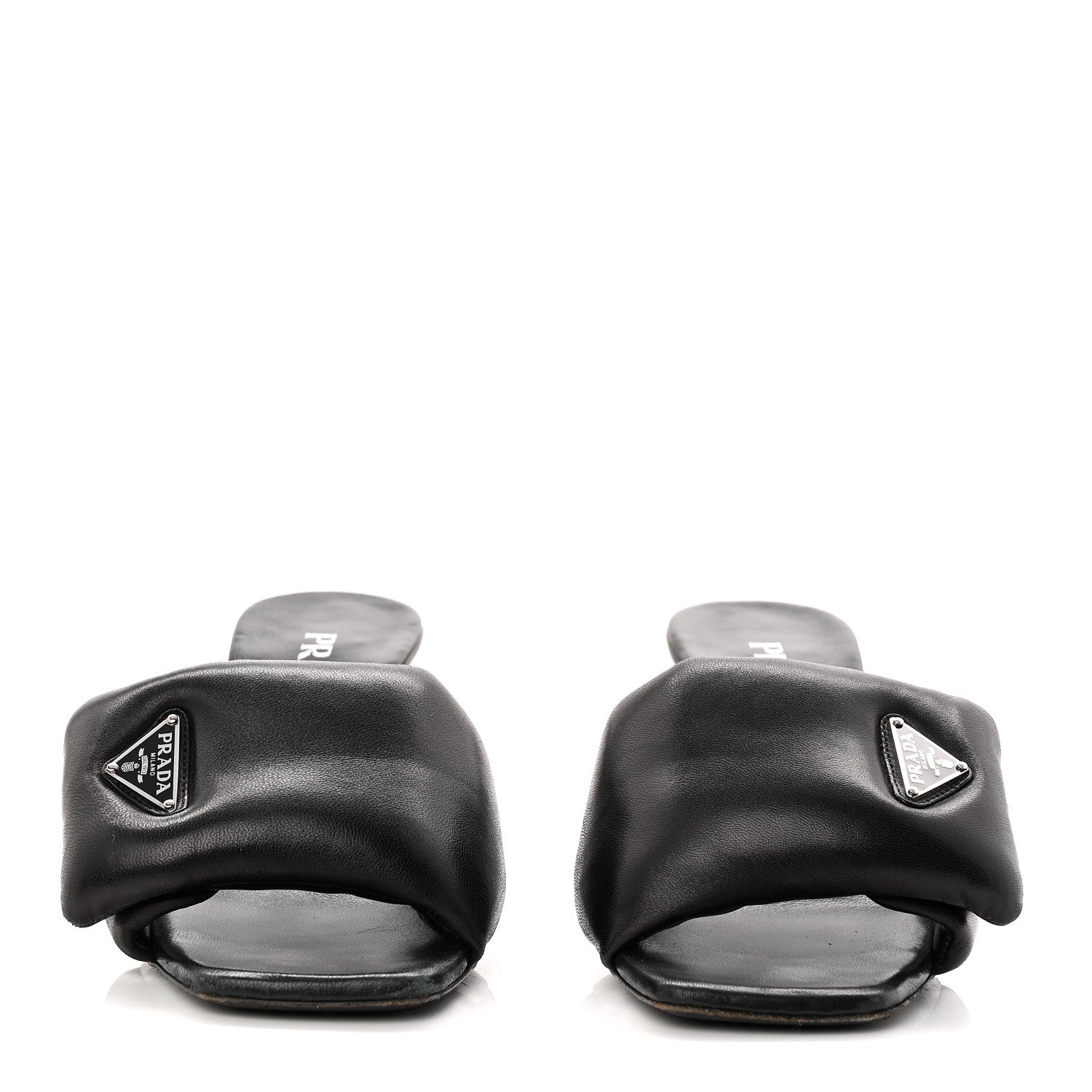 Nappa Soft Padded Metal Triangle Logo 65mm Slide Sandals 37.5 Black