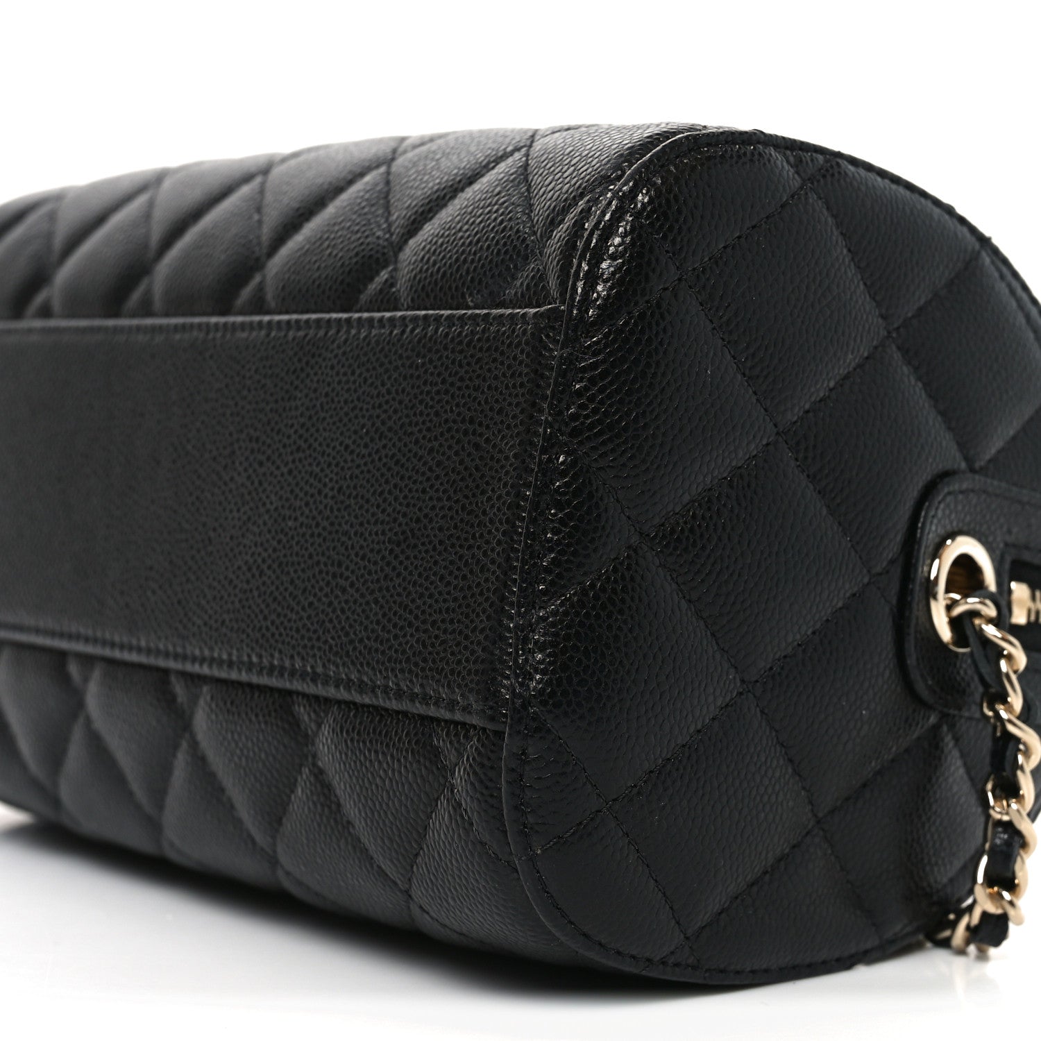 Caviar Quilted Barrel Clutch With Chain Black