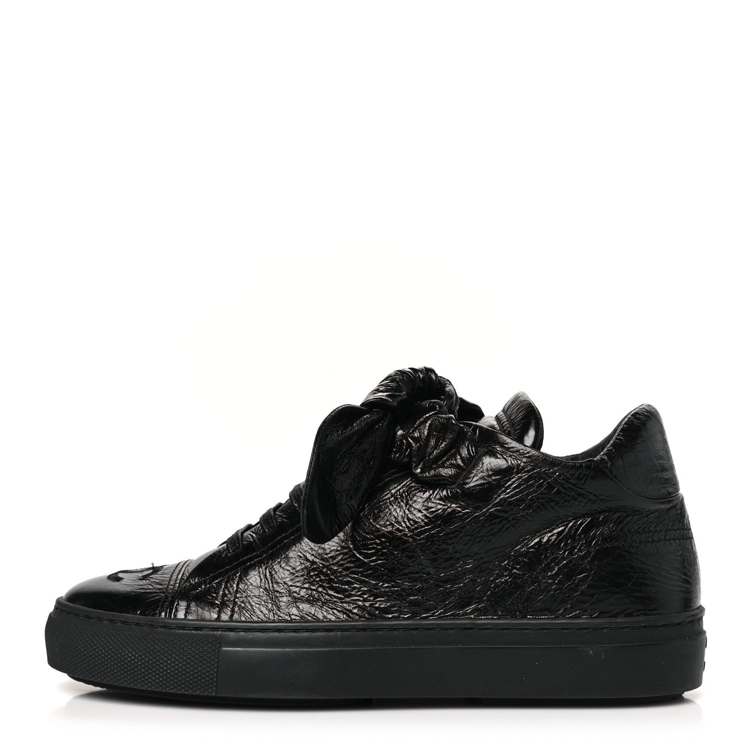 Crumpled Calfskin Womens CC Bow Sneakers 35.5 Black