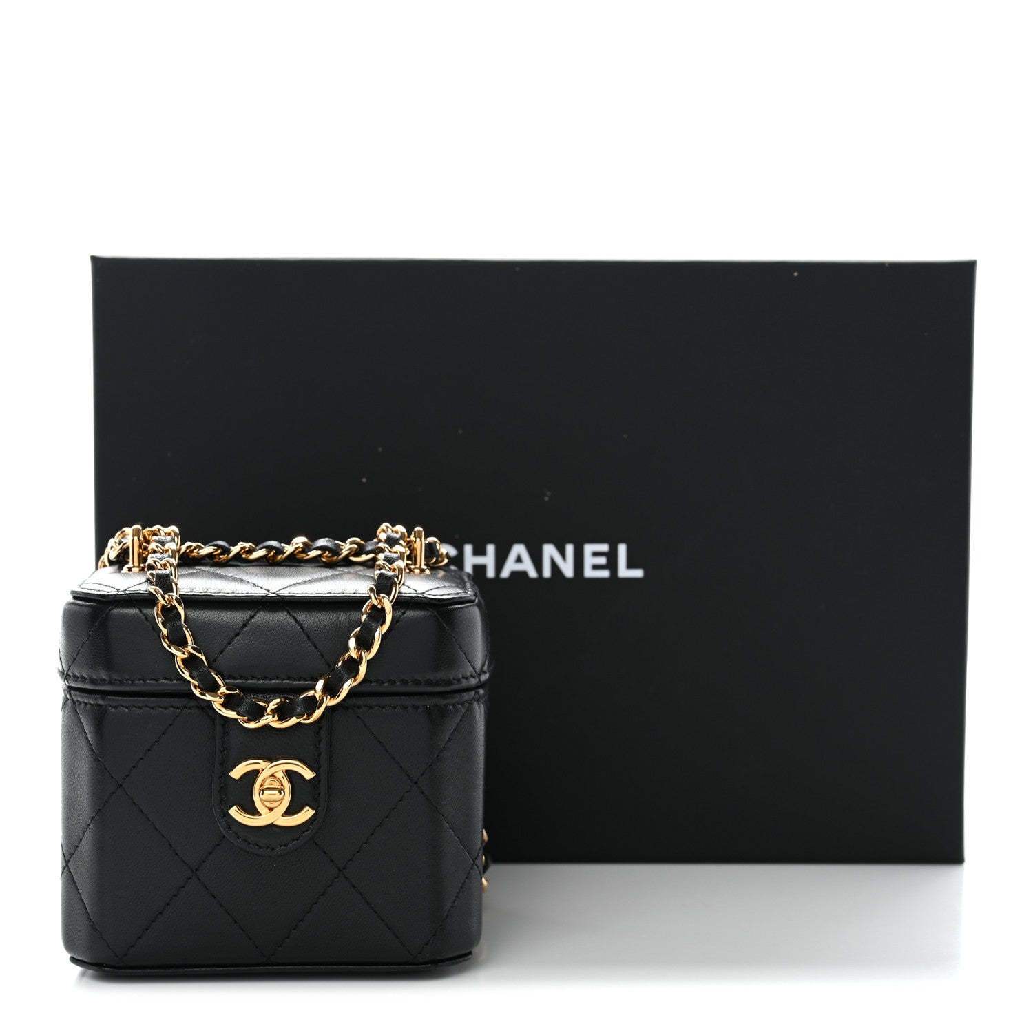 Lambskin Quilted Vanity Clutch With Chain Black