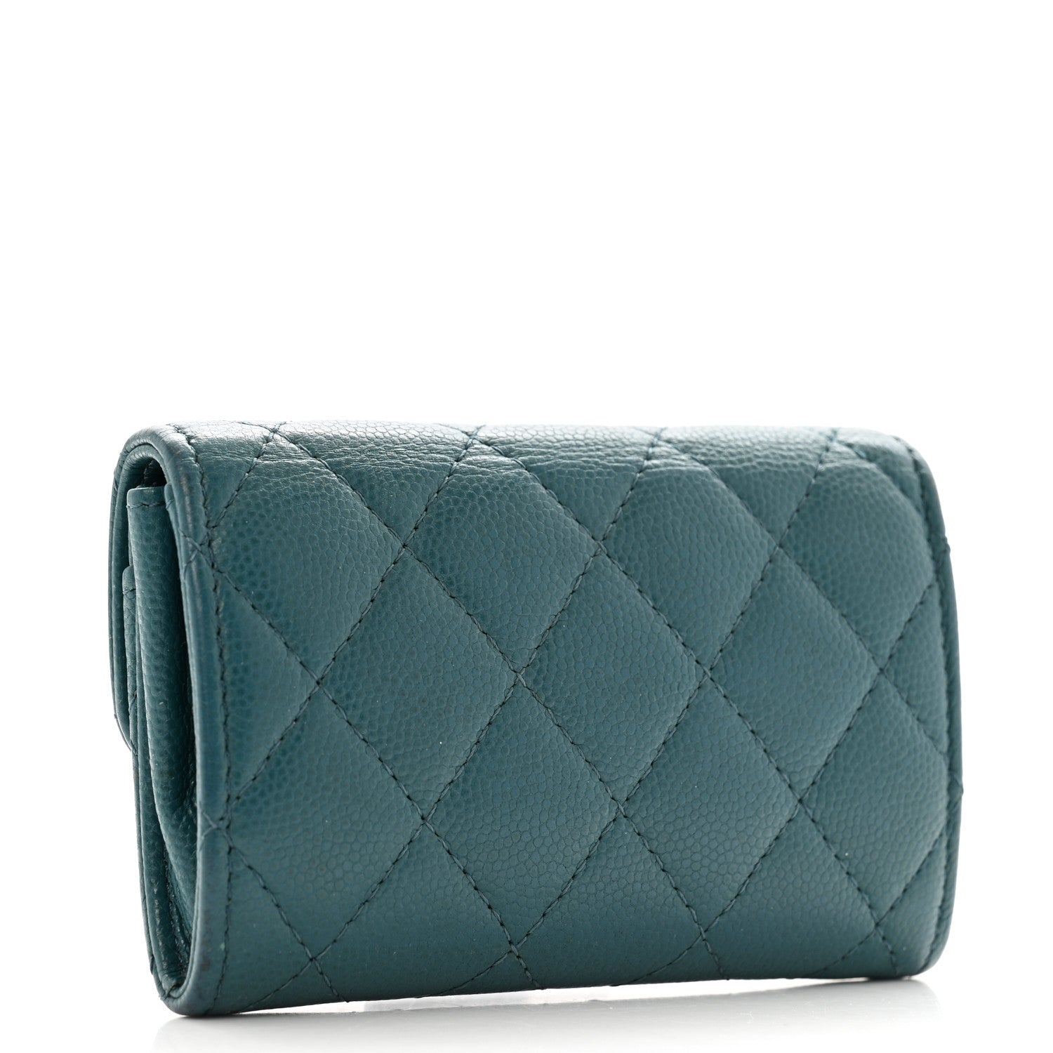 Caviar Quilted Flap Card Holder Turquoise