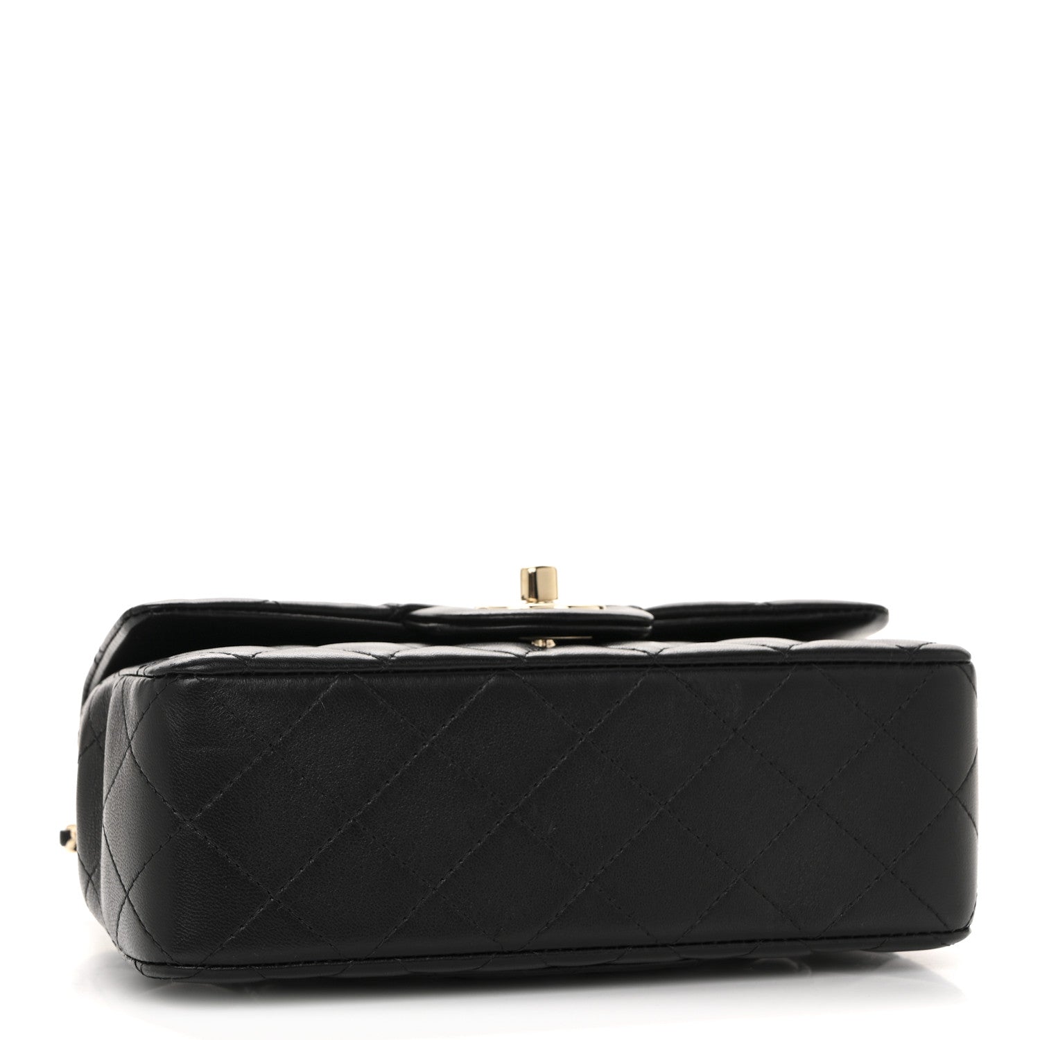 Lambskin Quilted Mini Top Handle Rectangular Flap Black
