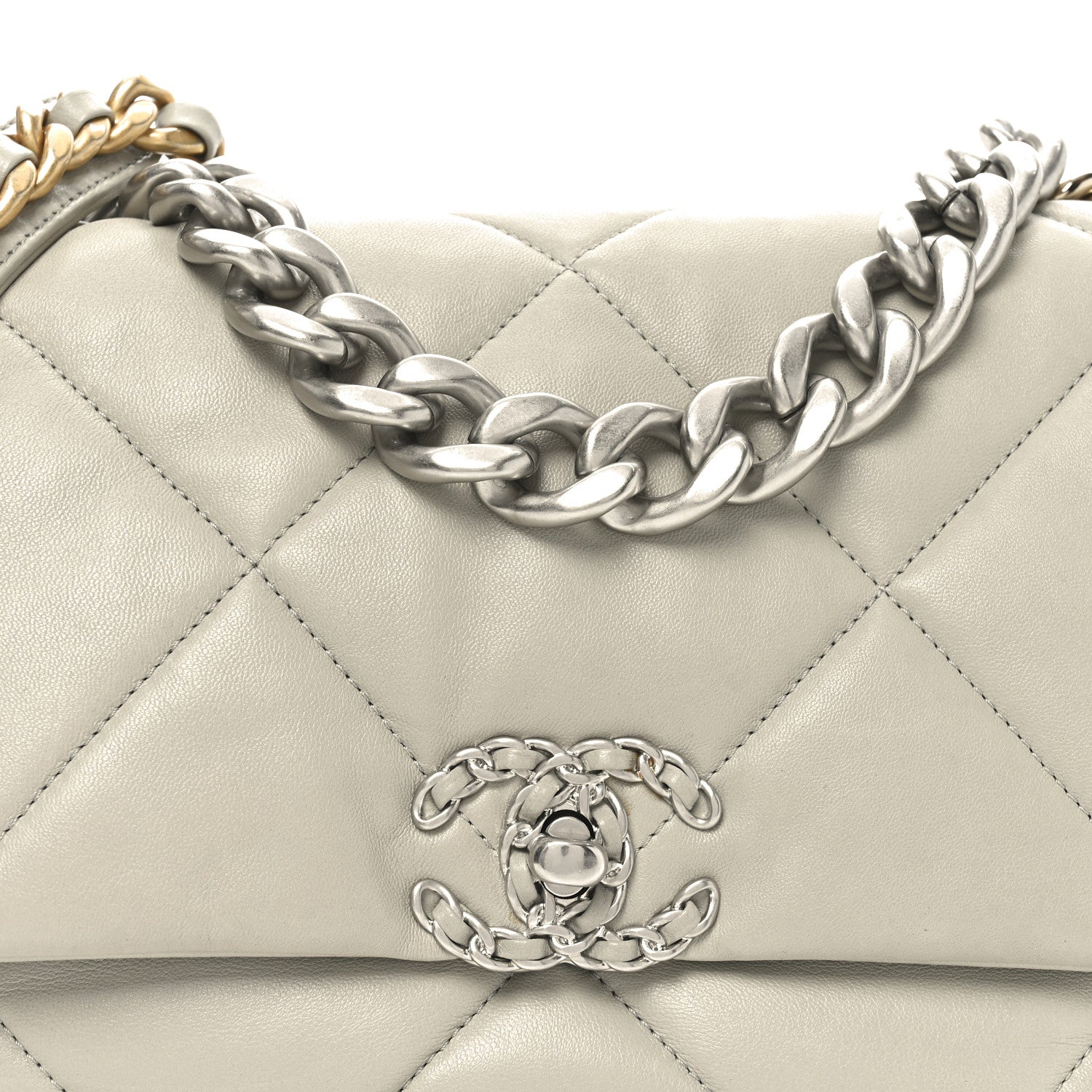 Lambskin Quilted Large Chanel 19 Flap Grey