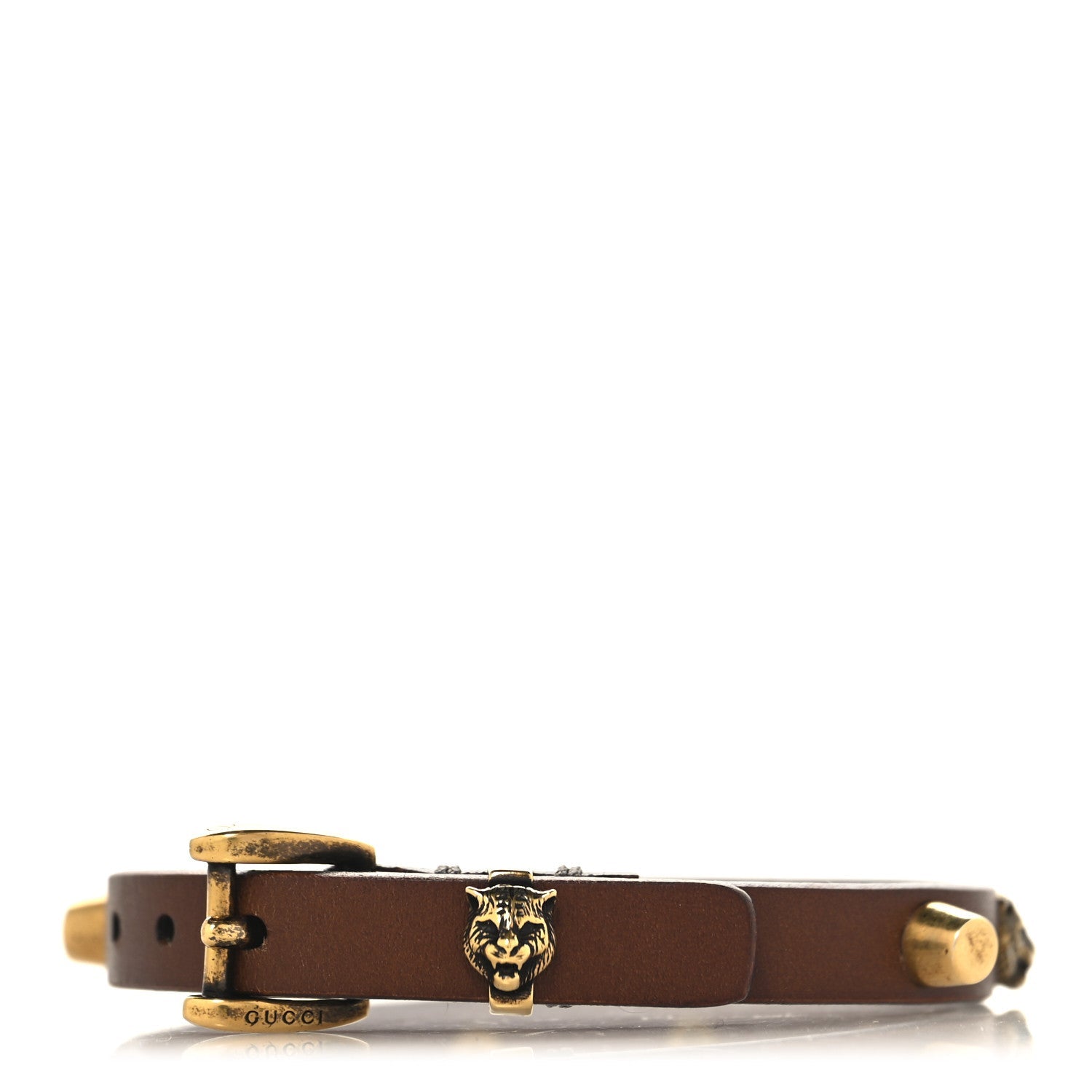Calfskin Feline Head Spike Bracelet Cuoio