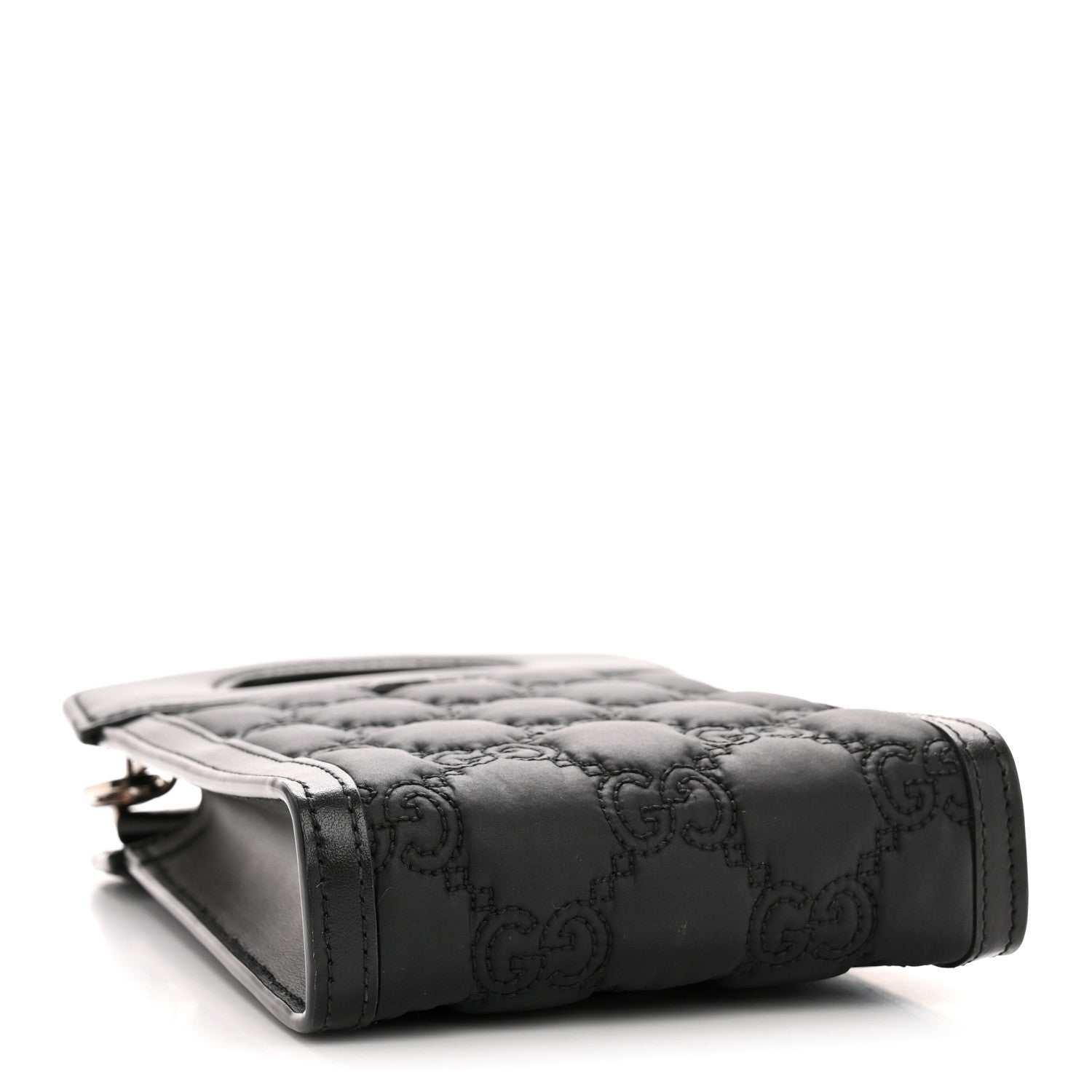 Nylon Calfskin Enamel GG Matelasse Mini Top Slip Handle Crossbody Bag Black
