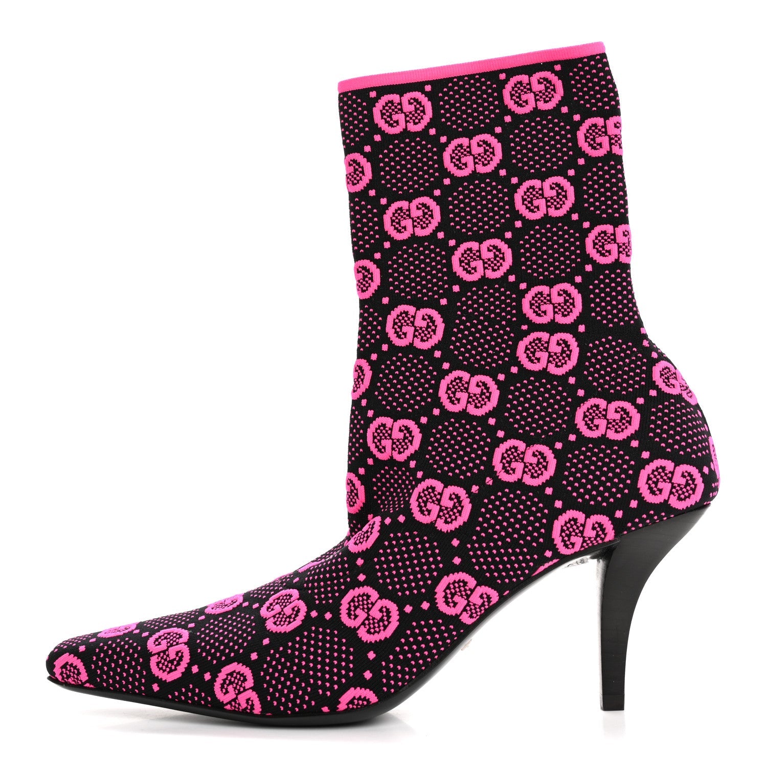 Technical Jersey Knit GG Monogram Square G 75mm Ankle Boots 37 Black Neon Fucsia