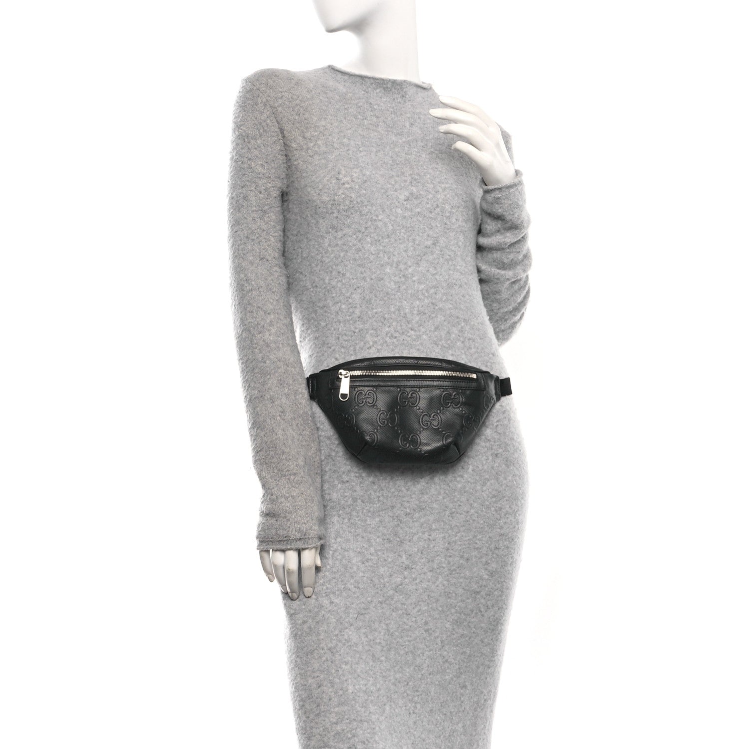 Calfskin GG Tennis Embossed Belt Bag Black