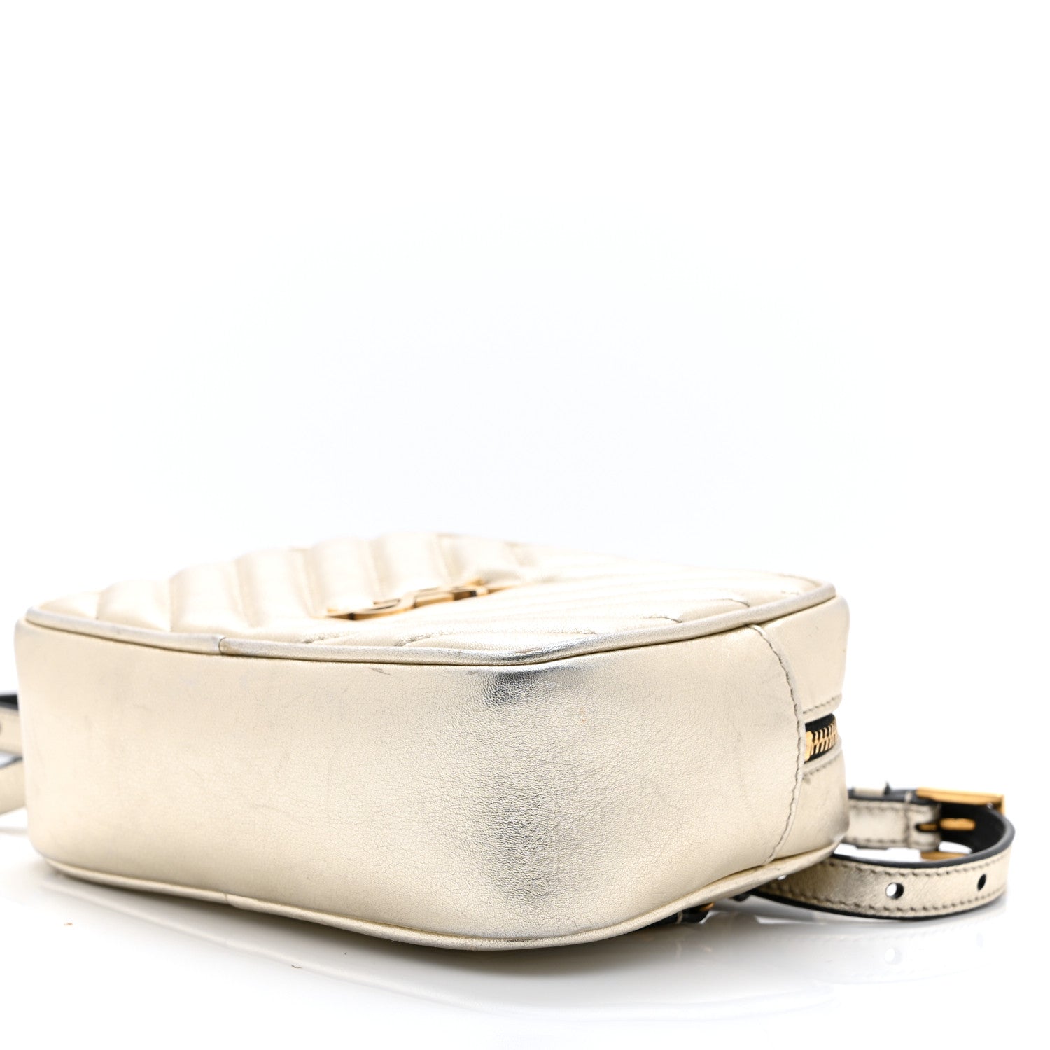 Metallic Calfskin Matelasse Monogram Lou Belt Bag Platino